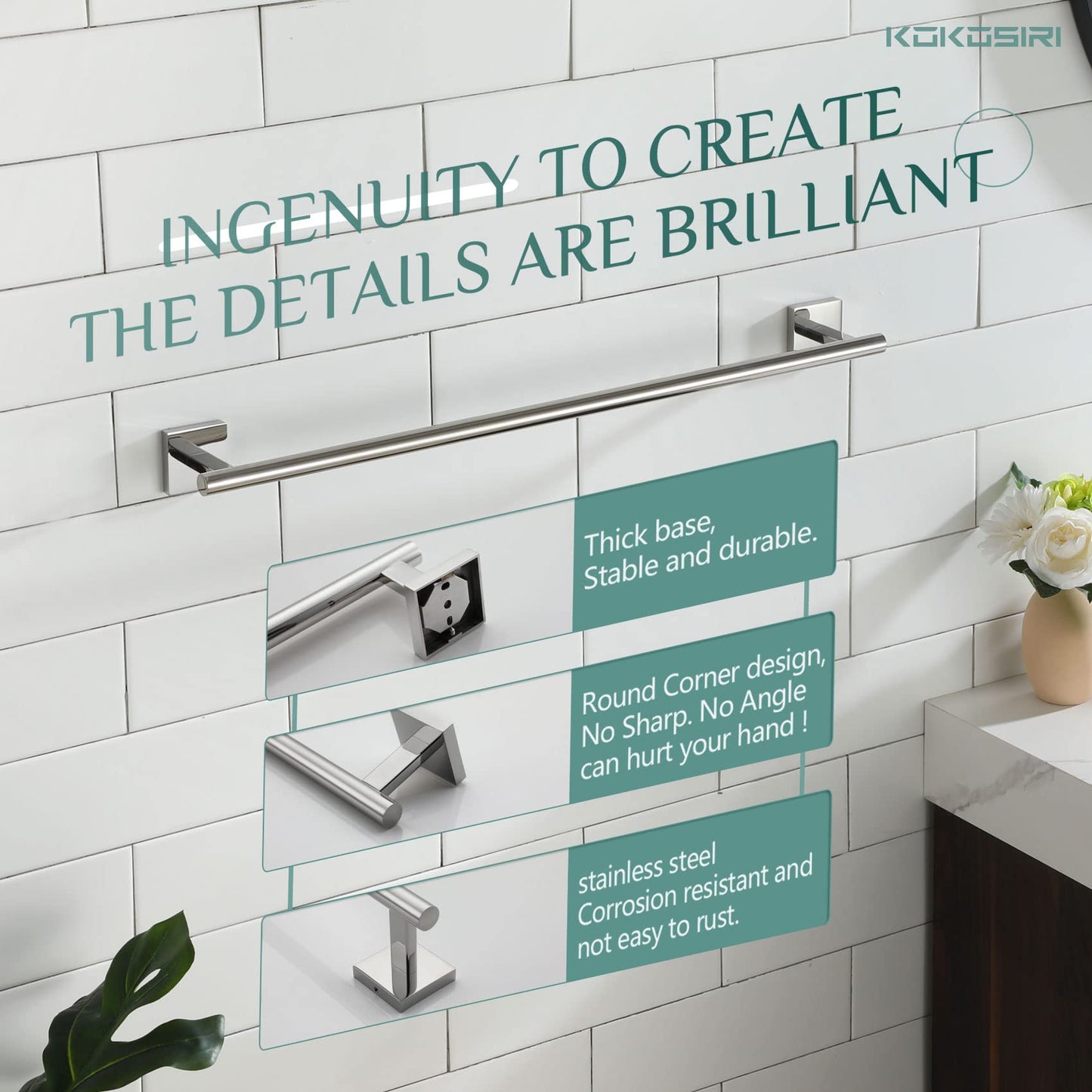 KOKOSIRI Bathroom Towel Bars 16 Inch Towel Rail Matte Black 40CM Hand Towel Holder for Bath Kitchen Wall Stainless Steel B4005BK-L16 BST202