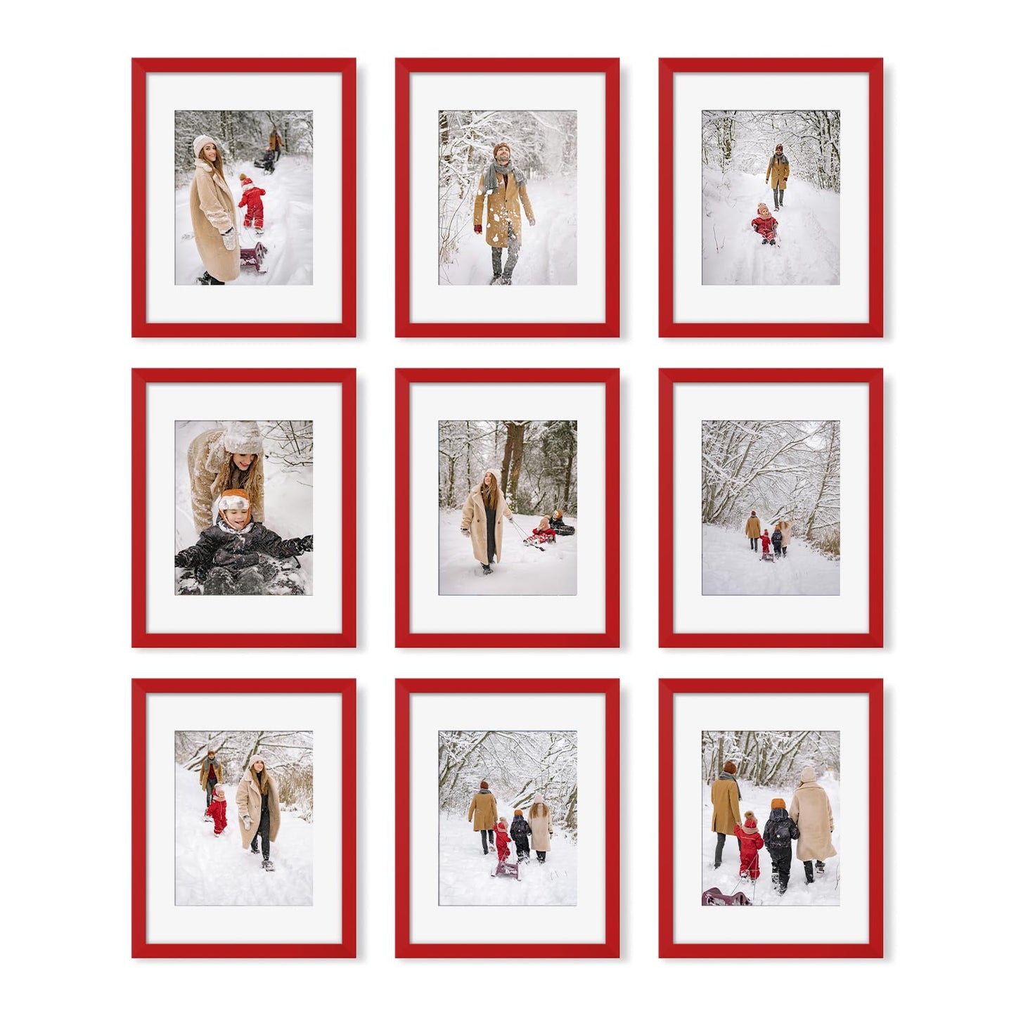 YESKAY 8x10 Picture Frame Set of 9, Display Pictures 5x7 with Mat or 8 x 10 Without Mat, Multi Photo Frames for Wall Mounting or Table Top Display, Blue BST326H