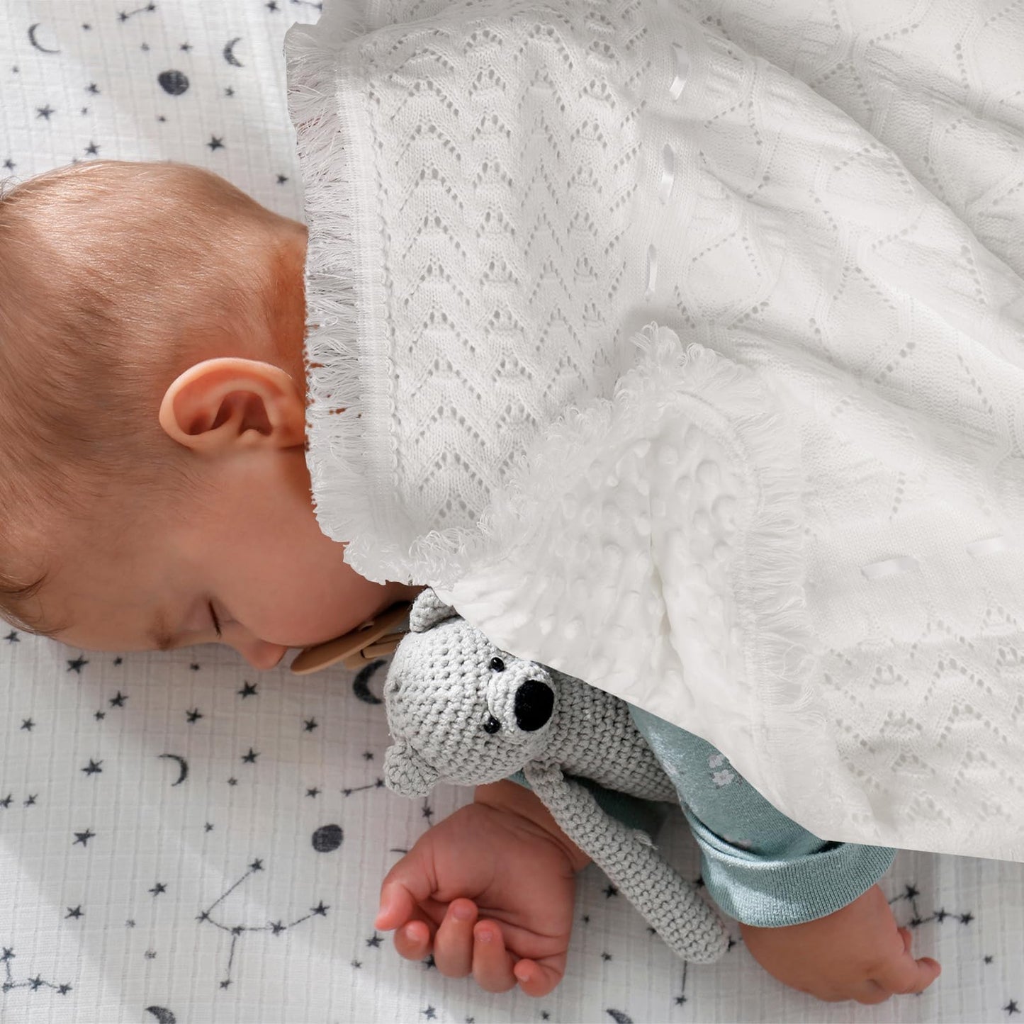 Baby Blanket White Baptism Gifts for Girl Boys First Communion Christening Christian Gifts for Kids White Soft Crochet Knitted Towel BST326H