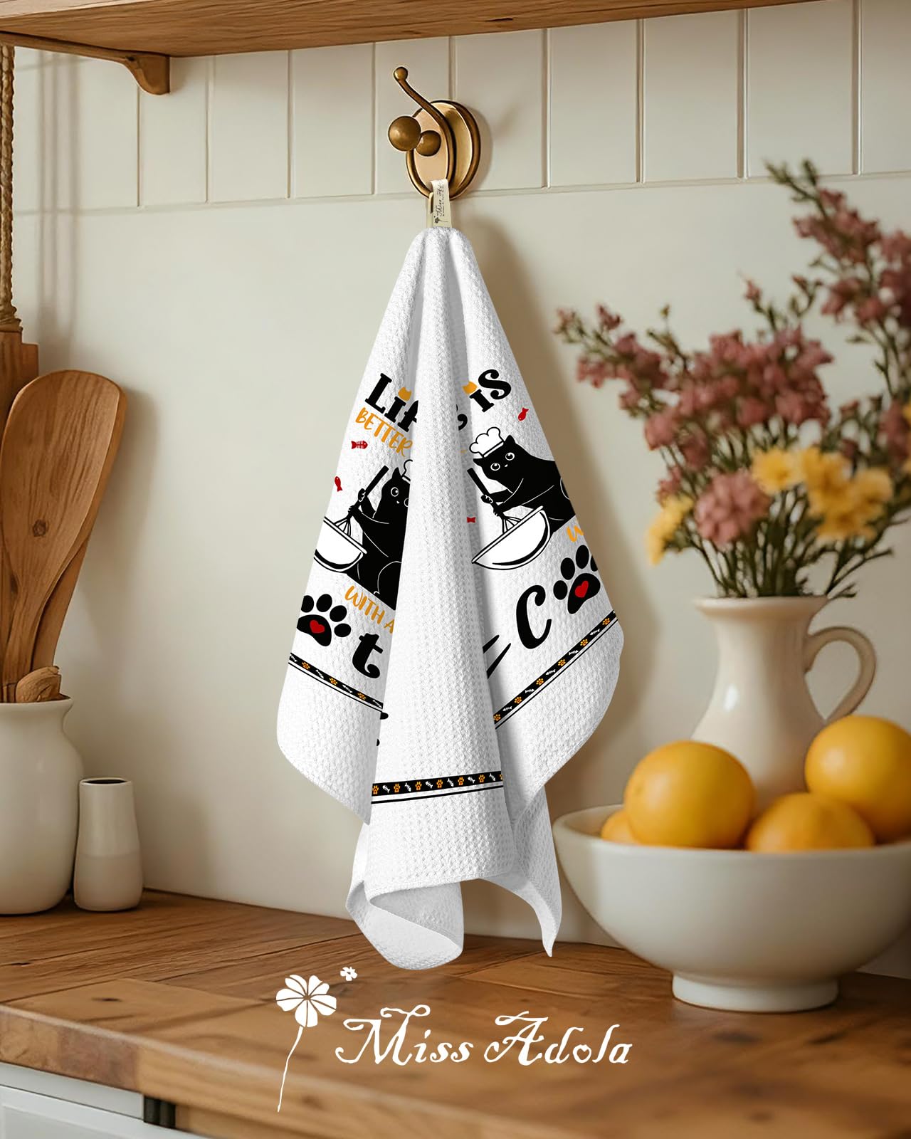 Miss Adola Dog Funny Kitchen Towels - 15x28 Inch Decorative Waffle Microfiber Dish Cloths Cute Absorbent Reusable Hand Tea Towels with Hanging Loop French Bulldog Gift for Dog Lovers WN420