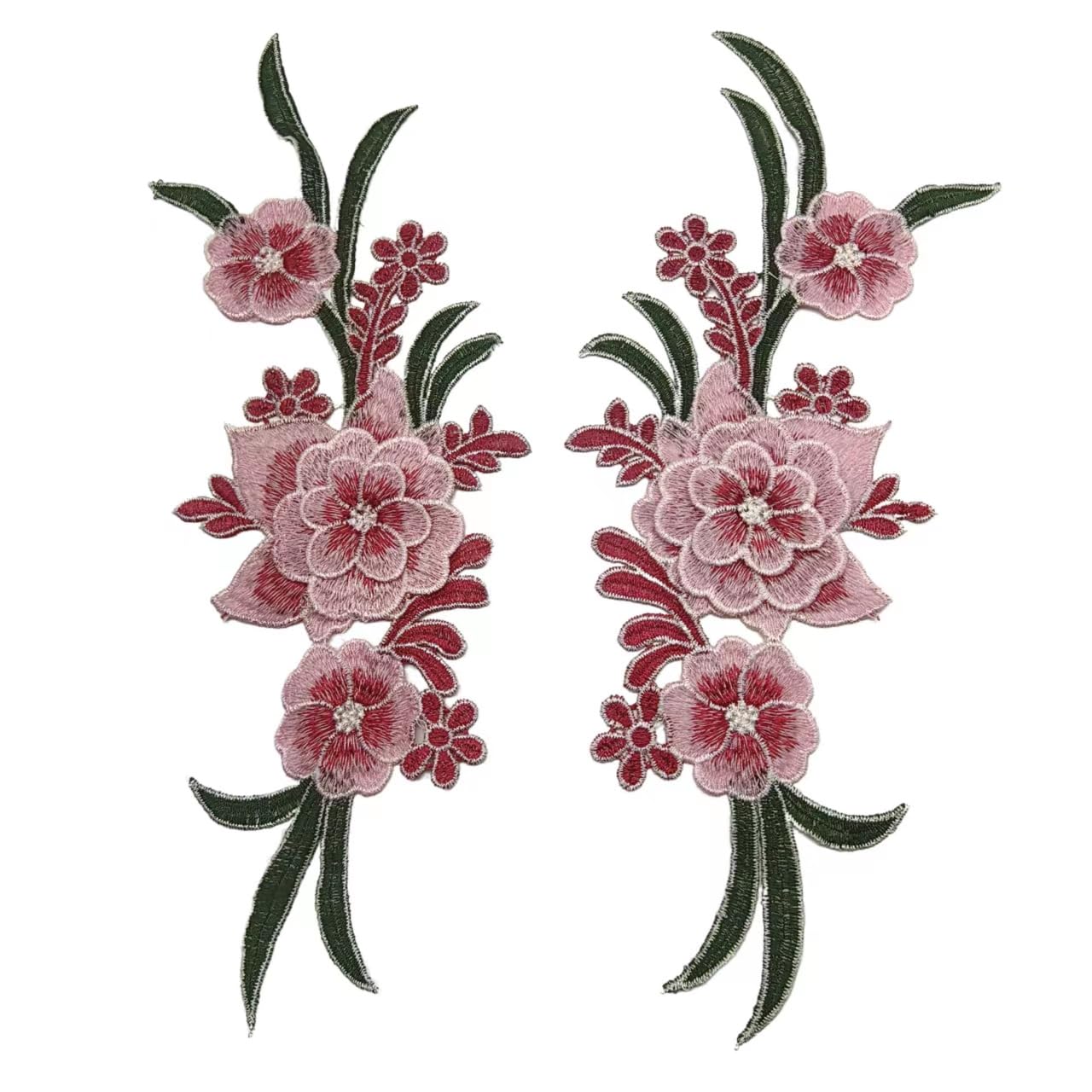 1Pair Red Blue Embroidery Lace Flower Fabric Applique Sew on Patches Embroidery Sewing Craft Decoration32.1x11.7cm BST220