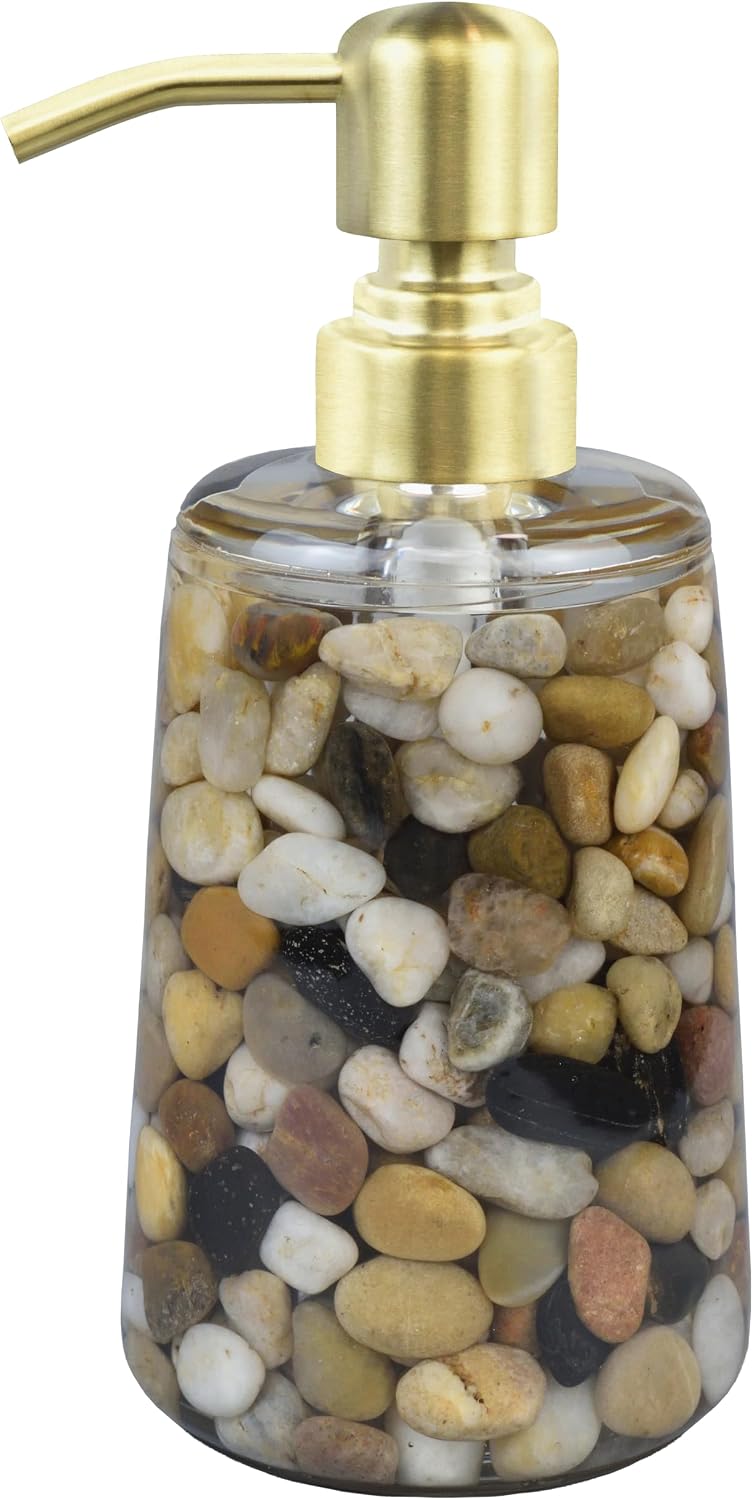 Handmade Refillable Soap Dispenser for Bathroom & Kitchen, Rocks Stone Soap Dispenser with Gold Stainless Steel Pump BST220