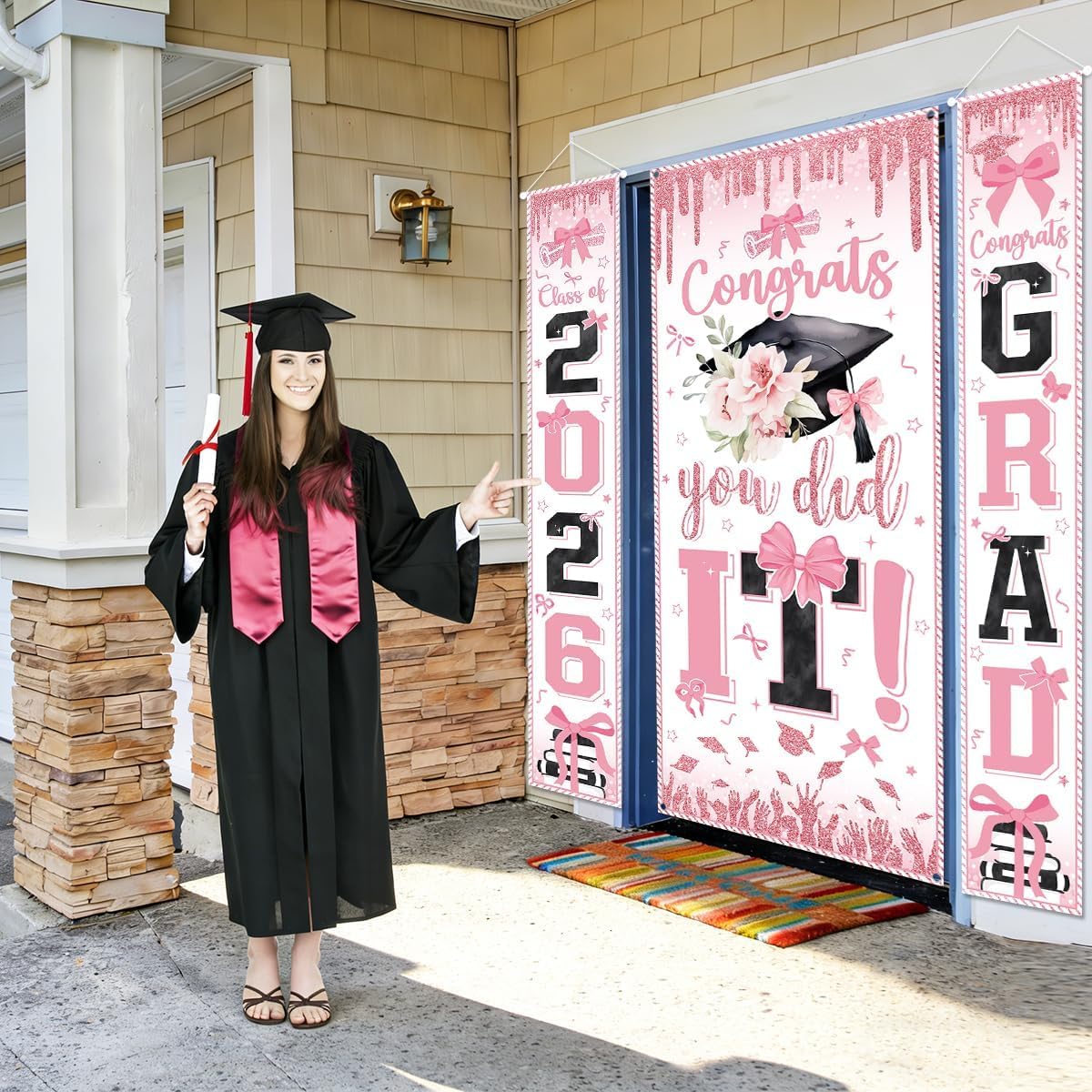 Graduation Decorations Class of 2026 Purple and Gold Congrats Grad Banner and You Did It Door Cover for High School College Graduation Party Supplies(Purple) BST326H