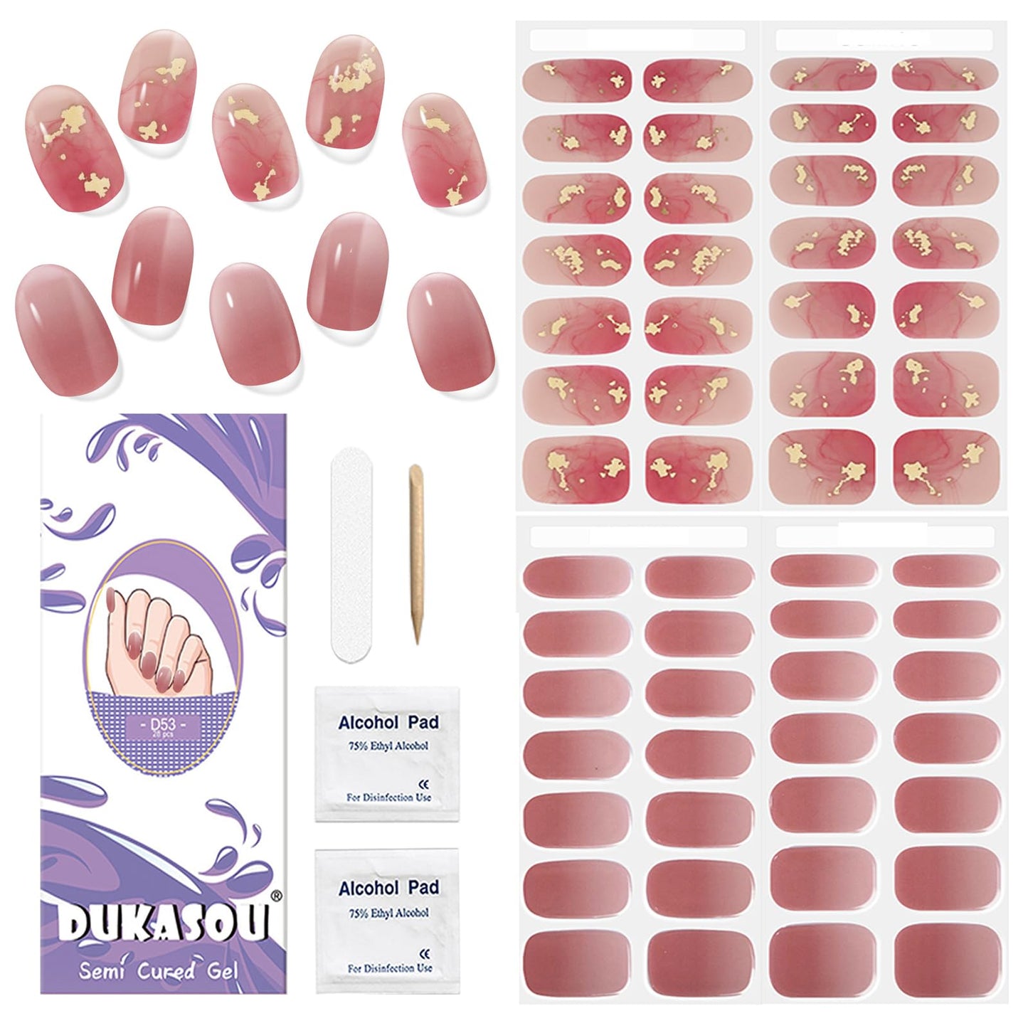 Semi Cured Gel Nail Strips, 56Pcs Nail Art Stickers/Wraps, Long Lasting UV Nail Polish Strips for Adults (Silver Rhinestones+French Tip Glitter) BST220