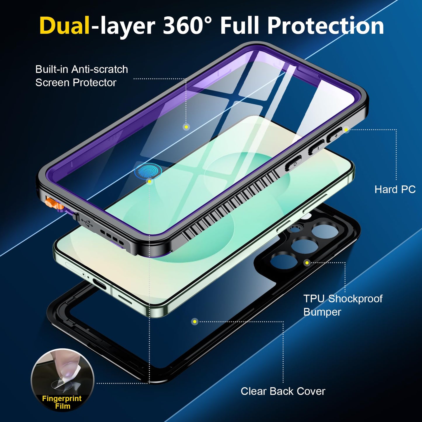 SPIDERCASE Designed for Samsung Galaxy S23 Case Waterproof,Built-in Screen & Camera Lens Protector[IP68 Underwater][Military Grade Shockproof] Full Body Protection Phone Case, Black/Clear WN420