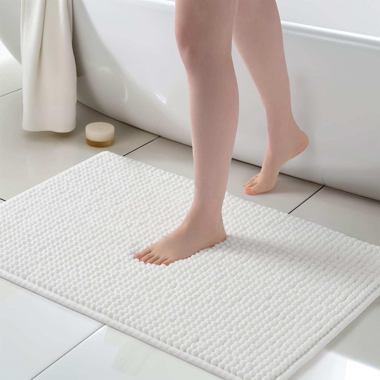 FRESHMINT Thick Chunky Chenille Bathroom Rug, Black, 20"x32" | Non-Slip Backing, Water Absorbent Surface, Machine Washable Care, Cushioned Comfort, Bathroom Floor Use BST220
