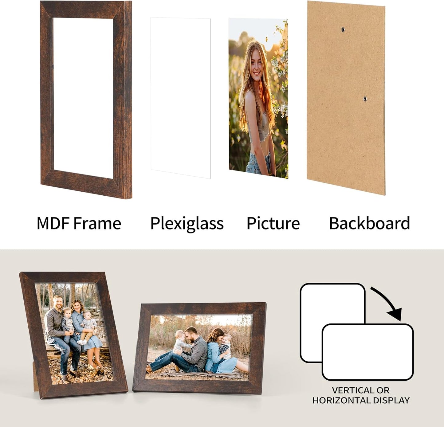 PETAFLOP Wooden Picture Frame 4x6 Bulk Set of 18, Brown Photo Frames Fits 4 by 6 for Wall or Tabletop Display