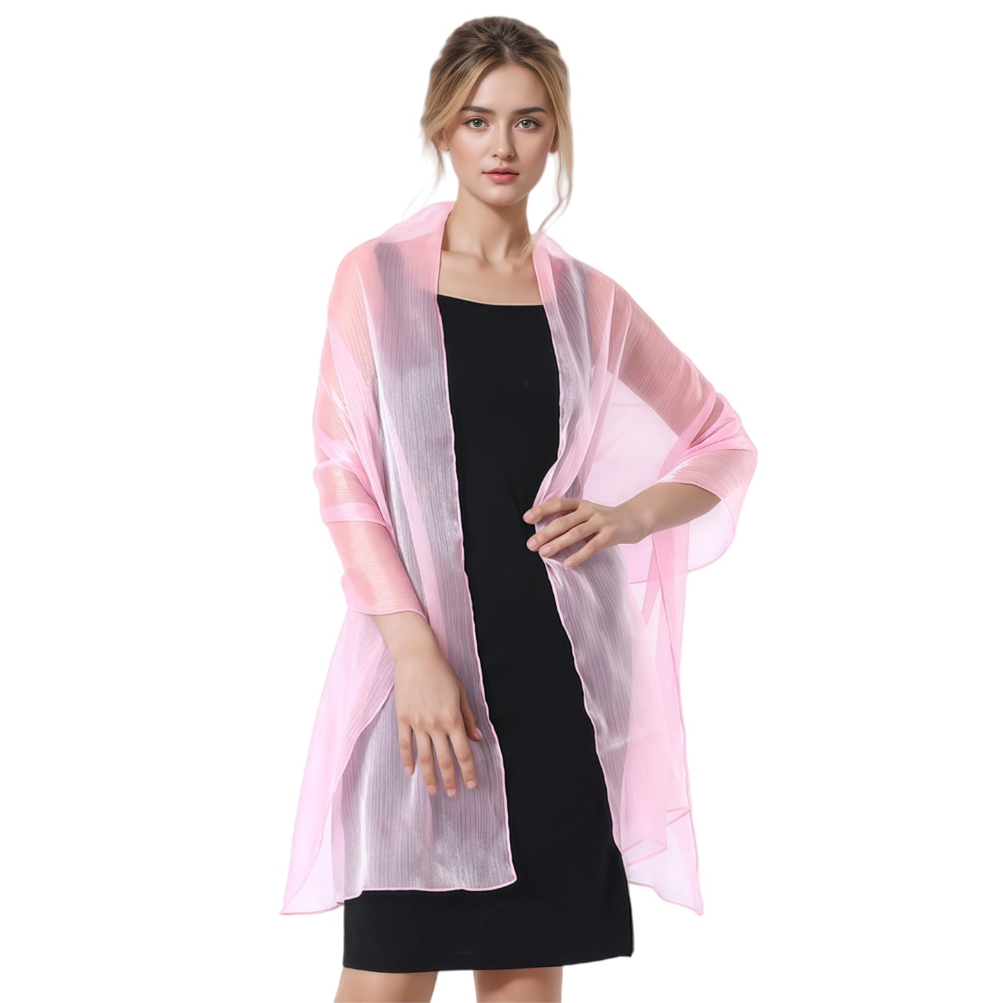 Women Sheer Crepe Shawl - Lightweight Soft Shimmer Wrap for Evening Party, Travel & Festival - Versatile Elegant WN420