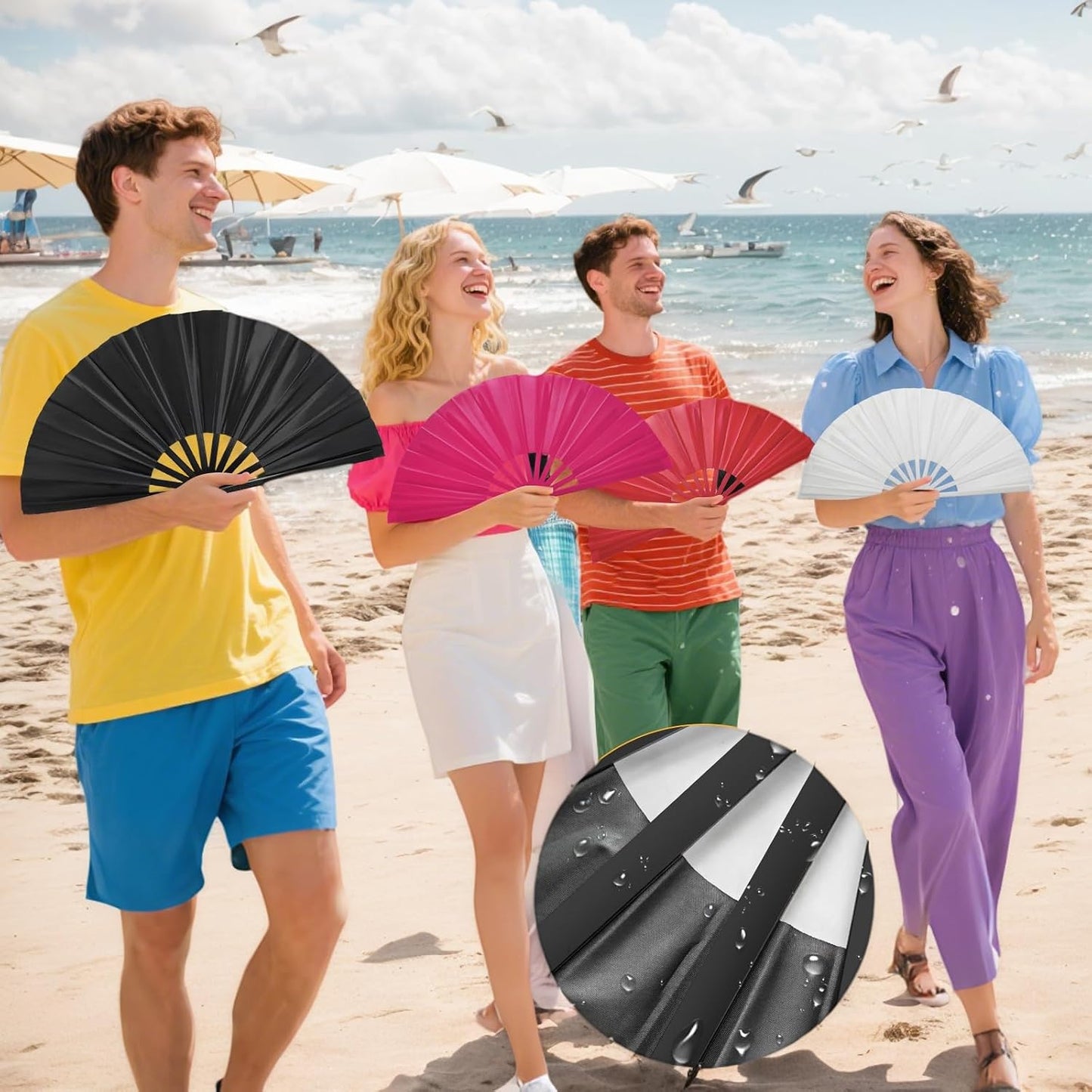 Handheld Folding Fan 13 Inch, Hand Fans for Women Foldable, Large Rave Fan, Dance Performance Prop Fan, Boots on the Ground Fan, Cool Fan on the Street Portable for Outdoor (1 Pcs Rose) WN420