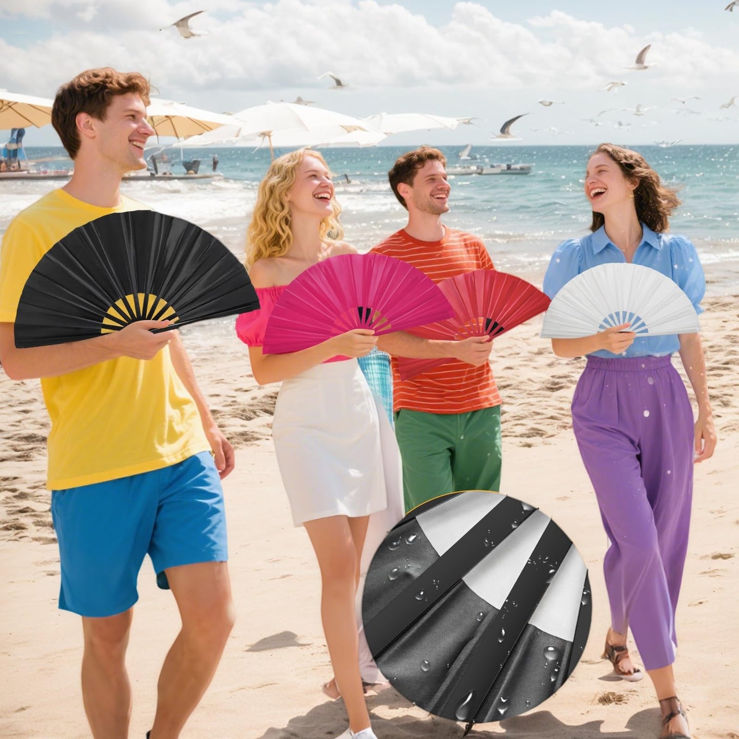 Handheld Folding Fan 13 Inch, Hand Fans for Women Foldable, Large Rave Fan, Dance Performance Prop Fan, Boots on the Ground Fan, Cool Fan on the Street Portable for Outdoor (1 Pcs Rose) WN420