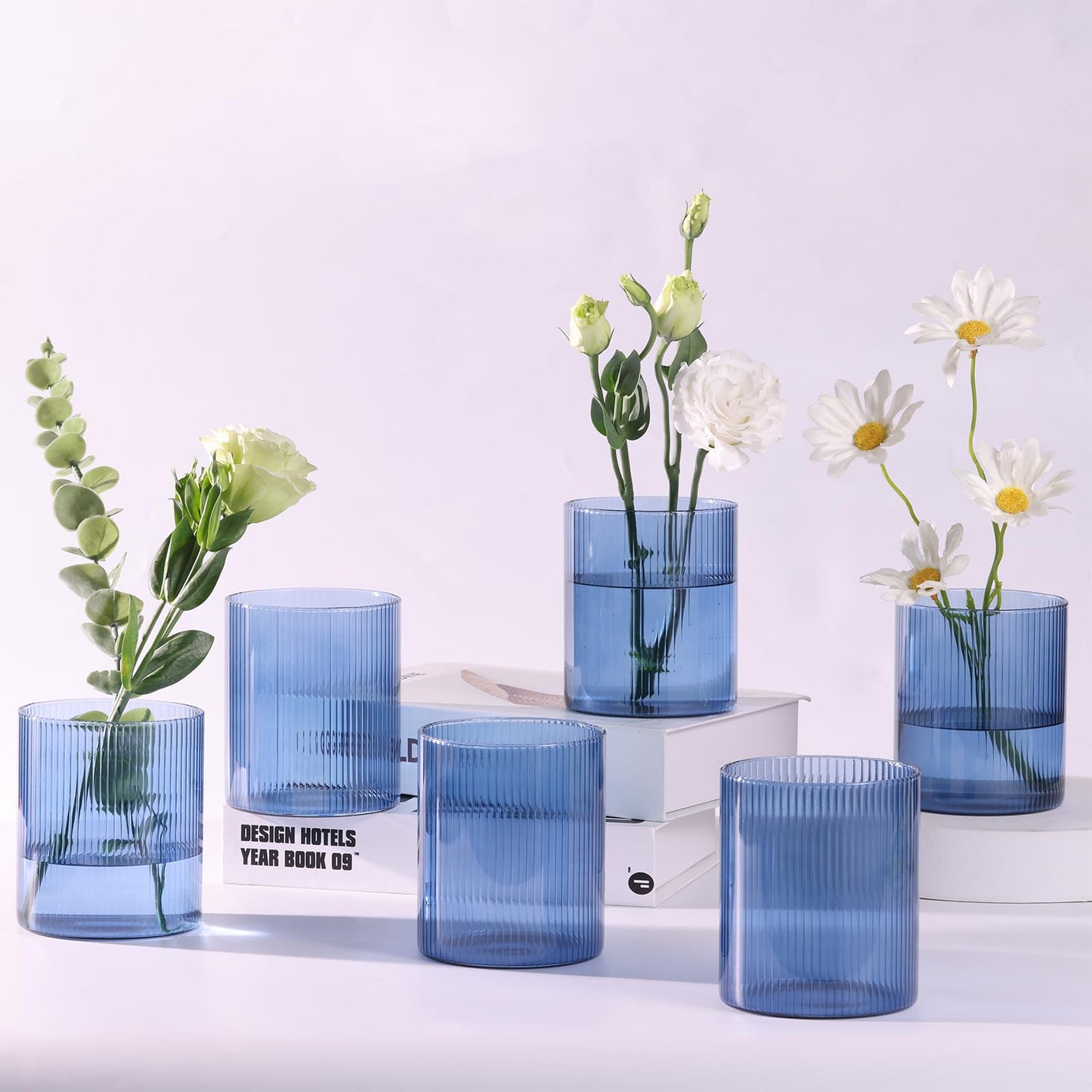Glass Ribbed Cylinder Vases, 8 Inch Tall, Clear, Pack of 3 | Flower Vases in Bulk, Hurricane Floating Candle Vases, For Party Home Decor BST326H