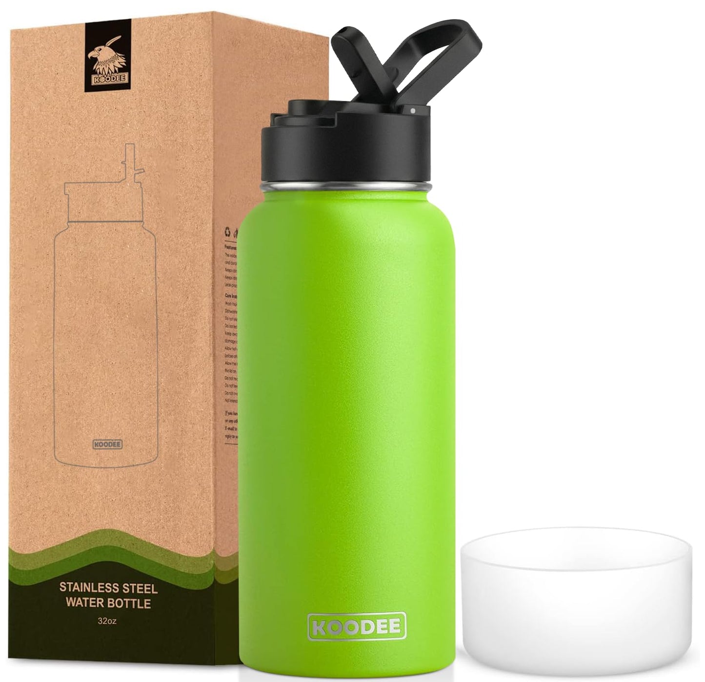 koodee Water Bottle-12 oz Stainless Steel Double Wall Vacuum Insulated Water Bottle for School-Wide Mouth Flask with Straw Lid (Teal) BST220