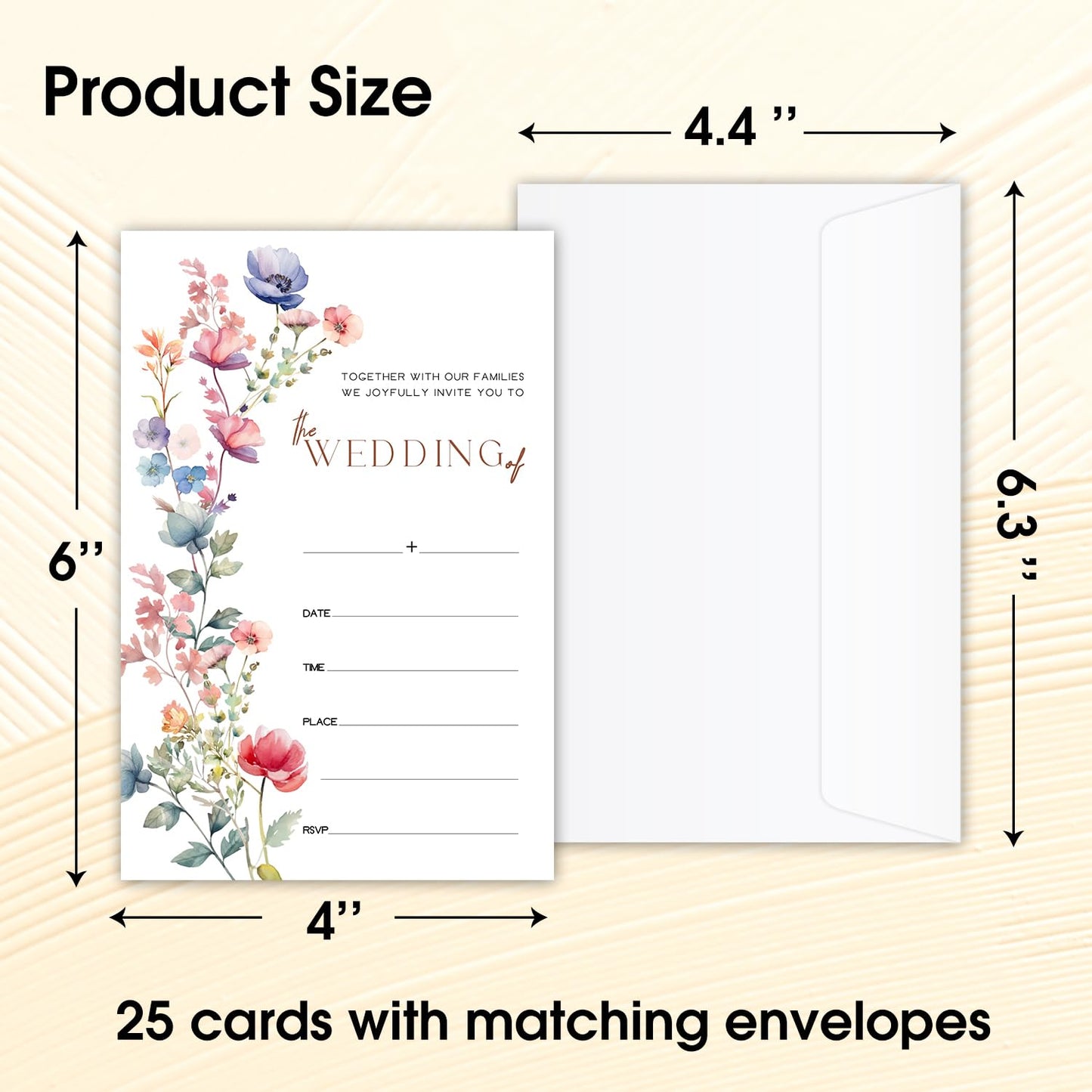 50 Years Anniversary Bridal Shower Invitations Cards, Set of 25 Gold Foil Floral Fill in Style 50th Year Wedding Invites Cards with Envelopes for Couples Marriage Party Supplies-T05 WN420