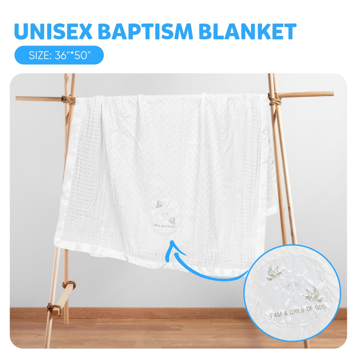 Baby Blanket White Baptism Gifts for Girl Boys First Communion Christening Christian Gifts for Kids White Soft Crochet Knitted Towel BST326H