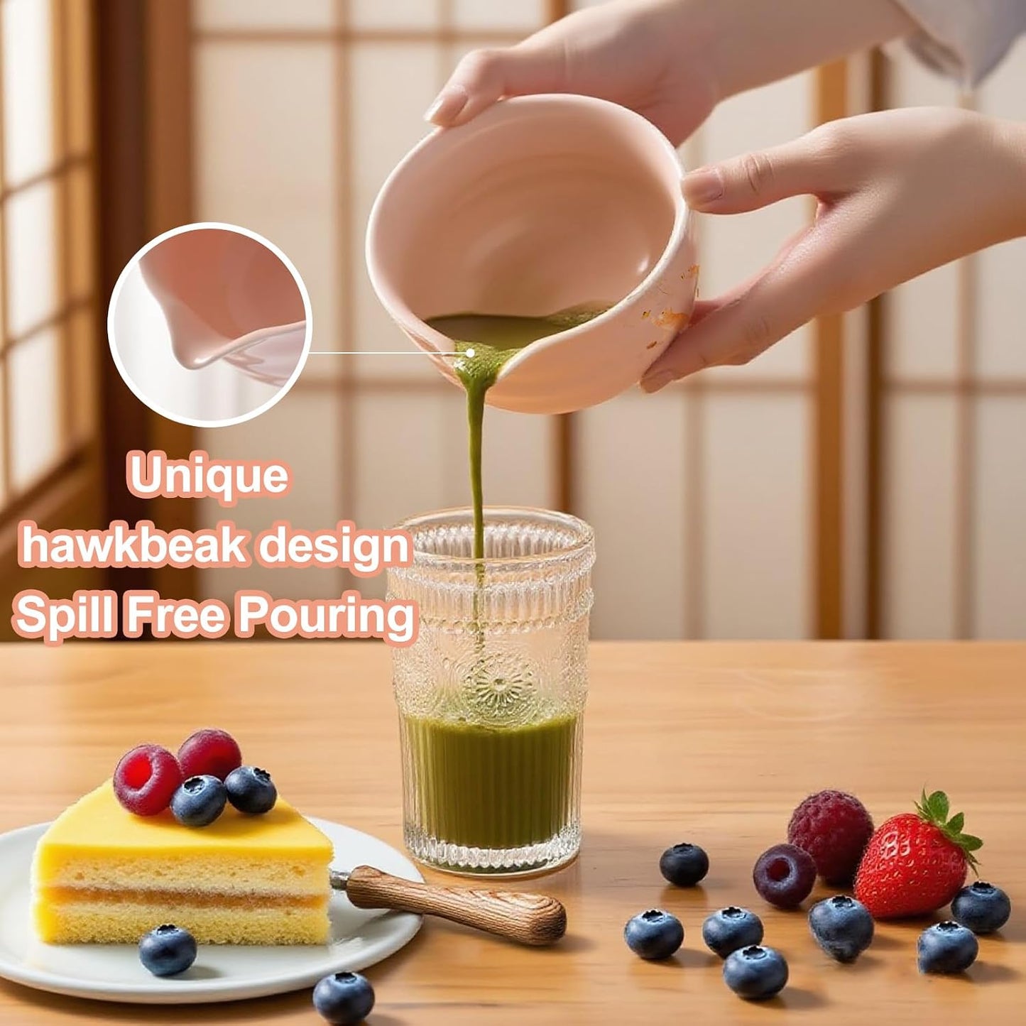 Matcha Whisk Set, 7PCS Matcha Set Includes Ceramic Matcha Set Includes Matcha Bowl, Matcha Whisk and Holder, Bamboo Scoop, Scoop Rest, Sifter and Tea Towel, Gift Bag (Pink) WN420