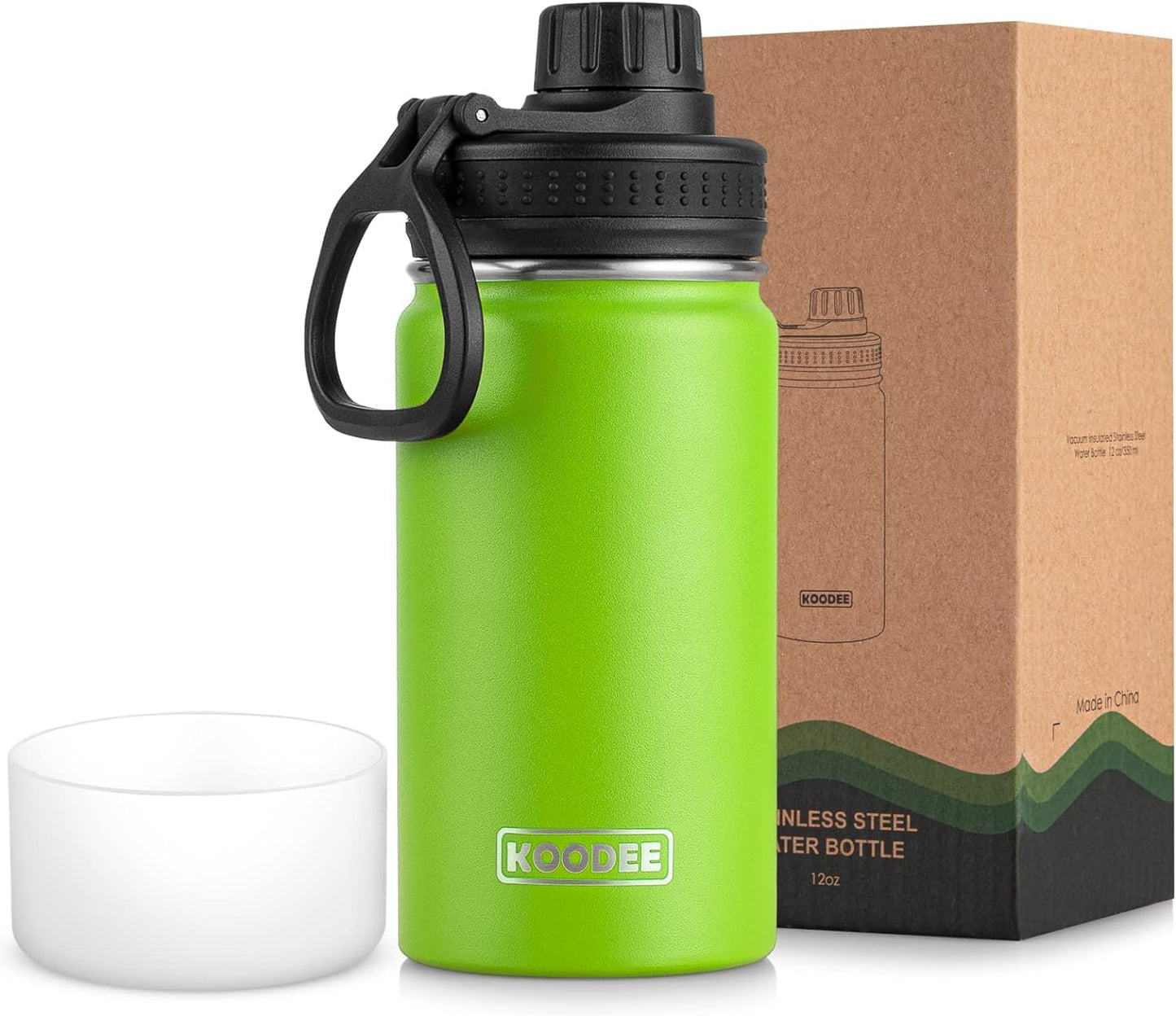 koodee Water Bottle-12 oz Stainless Steel Double Wall Vacuum Insulated Water Bottle for School-Wide Mouth Flask with Straw Lid (Teal) BST220
