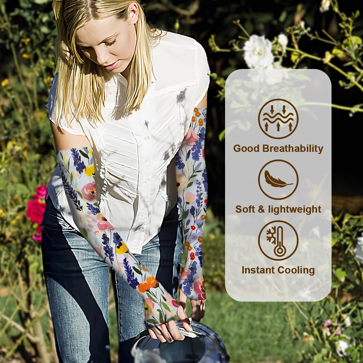 ShinHye UV Cooling Sleeves Gardening Sleeves UV Protection Anti-Scratch Sun Protection Arm Sleeves for Garden Outdoors WN420