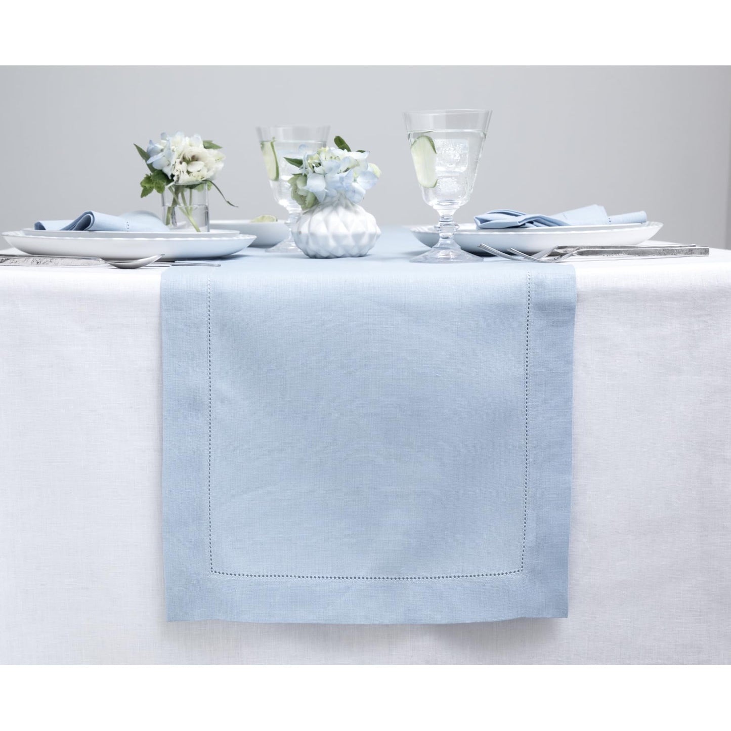 Solino Home 100% Pure Linen Table Runner Garden Green Hemstitch, 14 x 48 in | Classic Hemstitch Table Runners for dining, hallway and console table styling | hand hemstitched borders | OEKO-TEX Certified BST326SOLH