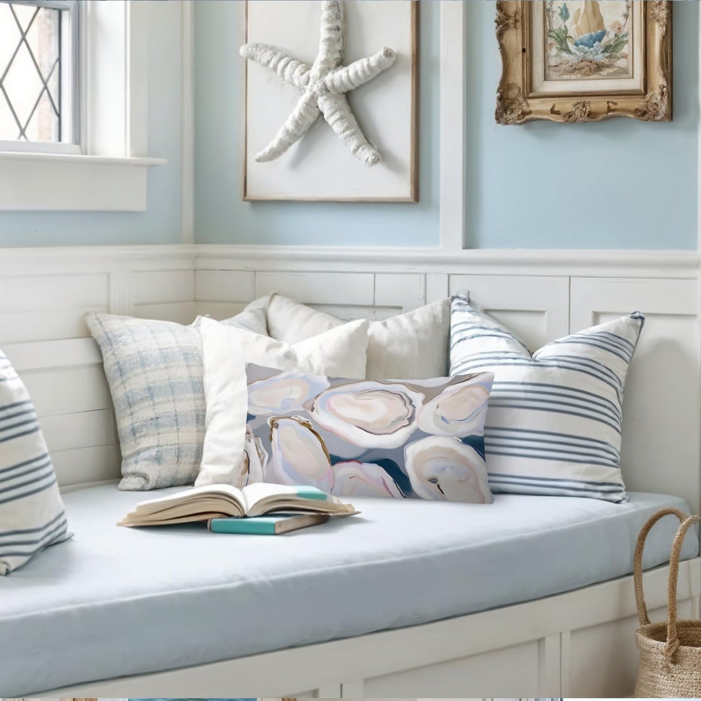 Coastal Beach Girly Room Decor 12x20 Pillow Cover, Preppy Beach Navy Blue Bikini Striped Decorative Lumbar Pillow Covers for Girls Bedroom College Dorm Sofa Couch BST326L