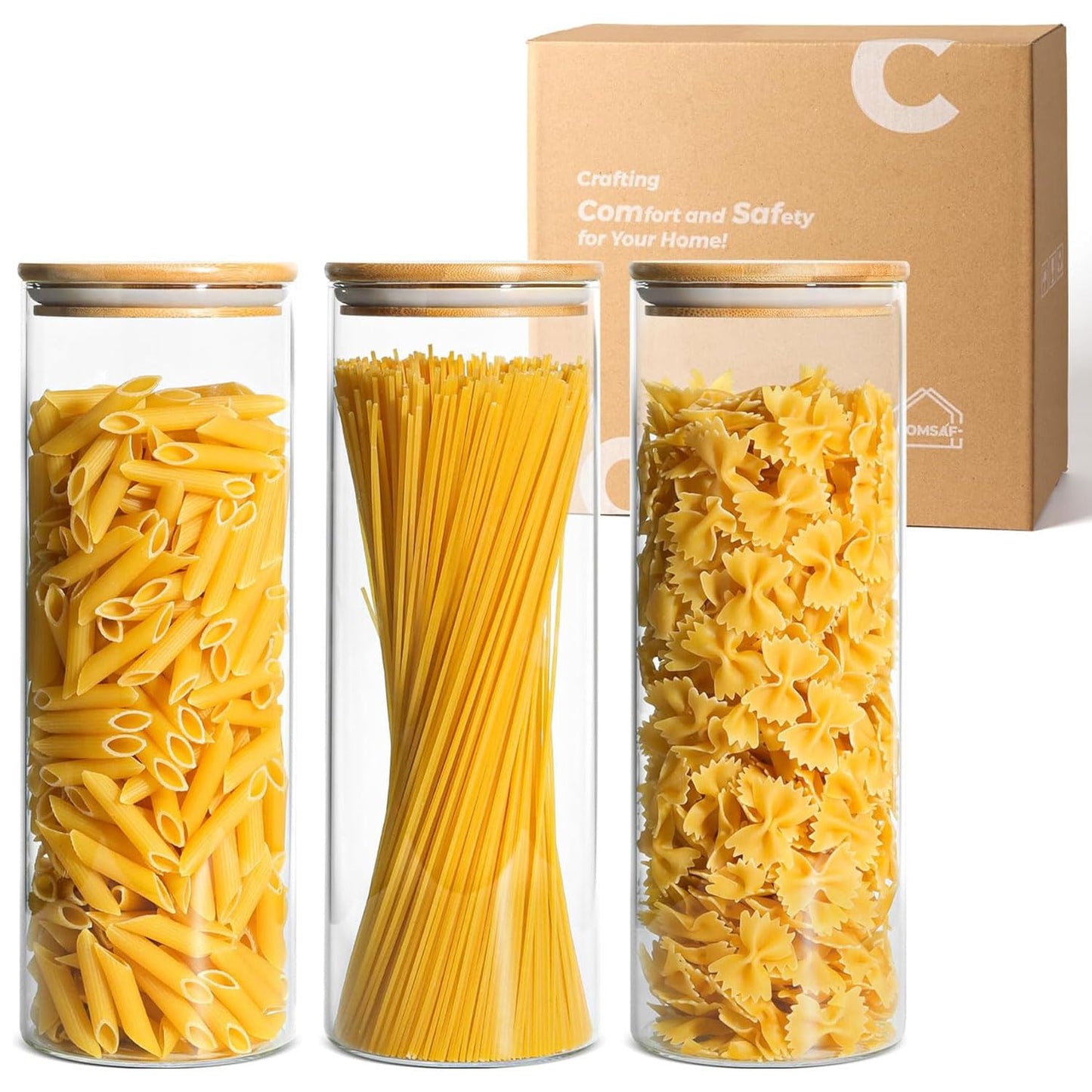 ComSaf Glass Storage Containers With Lids 0.5 Qt, 6 Pack Small Glass Jars | Small Glass Containers, Spice Jar 15oz, Candy, Family Snack Storage, Coffee Bar Organization, Size For Subpackage, BPA Free BST220