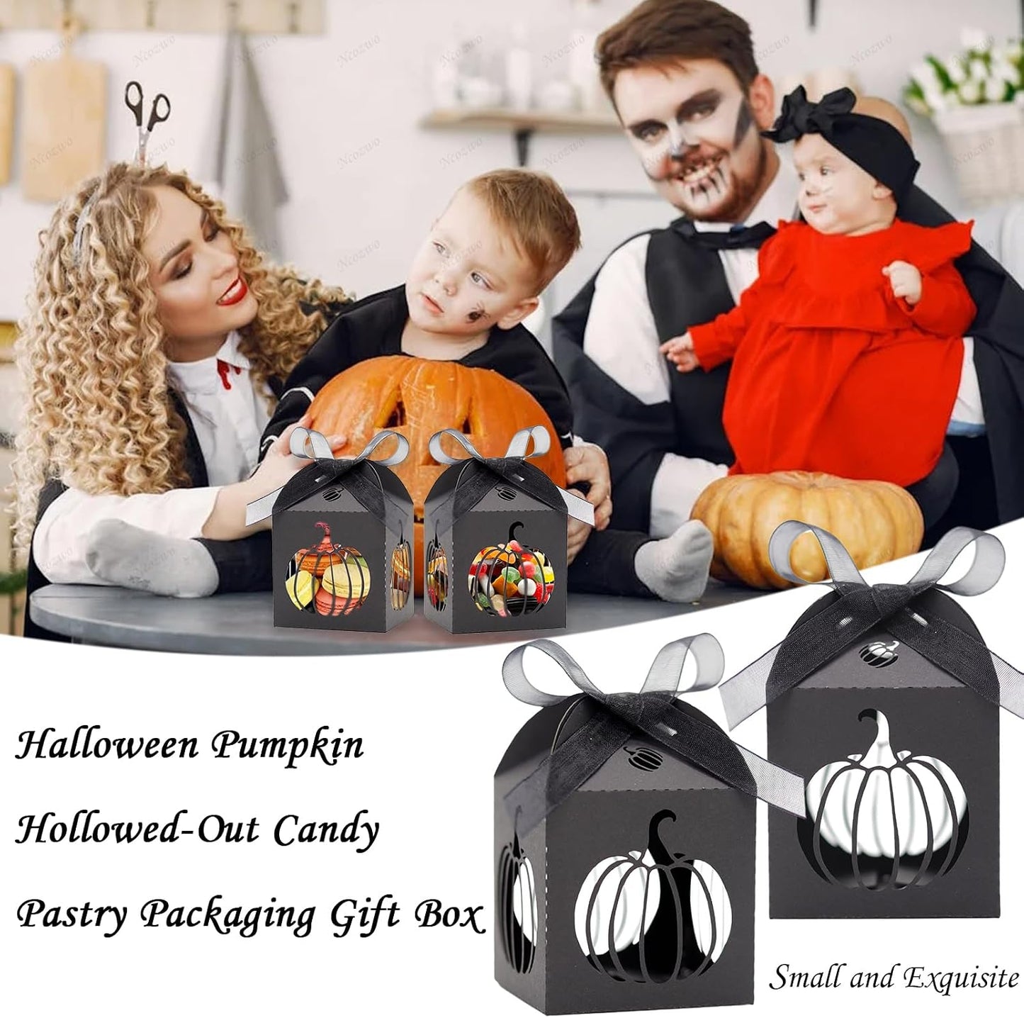 Ncozwo 20 Pcs Black Halloween Party Treat Boxes Pumpkin Candy Cookies Gift Box Hollowed-out Pumpkin Favor Boxes Hollow Die-Cut Cardboard Chocolate Container for Birthday Party Supplies Decorations BST220
