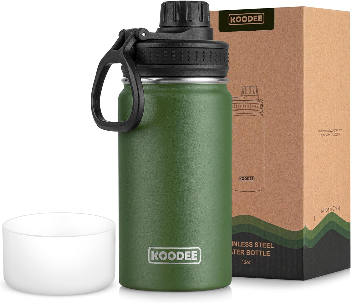 koodee Water Bottle-12 oz Stainless Steel Double Wall Vacuum Insulated Water Bottle for School-Wide Mouth Flask with Straw Lid (Teal) BST220