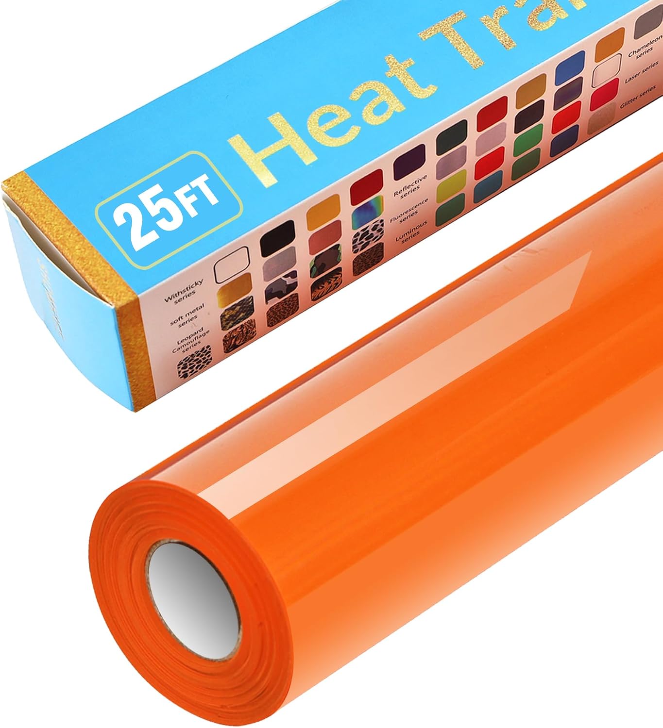Orange Heat Transfer Vinyl Rolls - 12Inch by 25ft Roll HTV Iron on Vinyl DIY for T-Shirt, Easy to Cut & Weed for Heat Transfer Design Glossy (Orange, 25FT) WN420