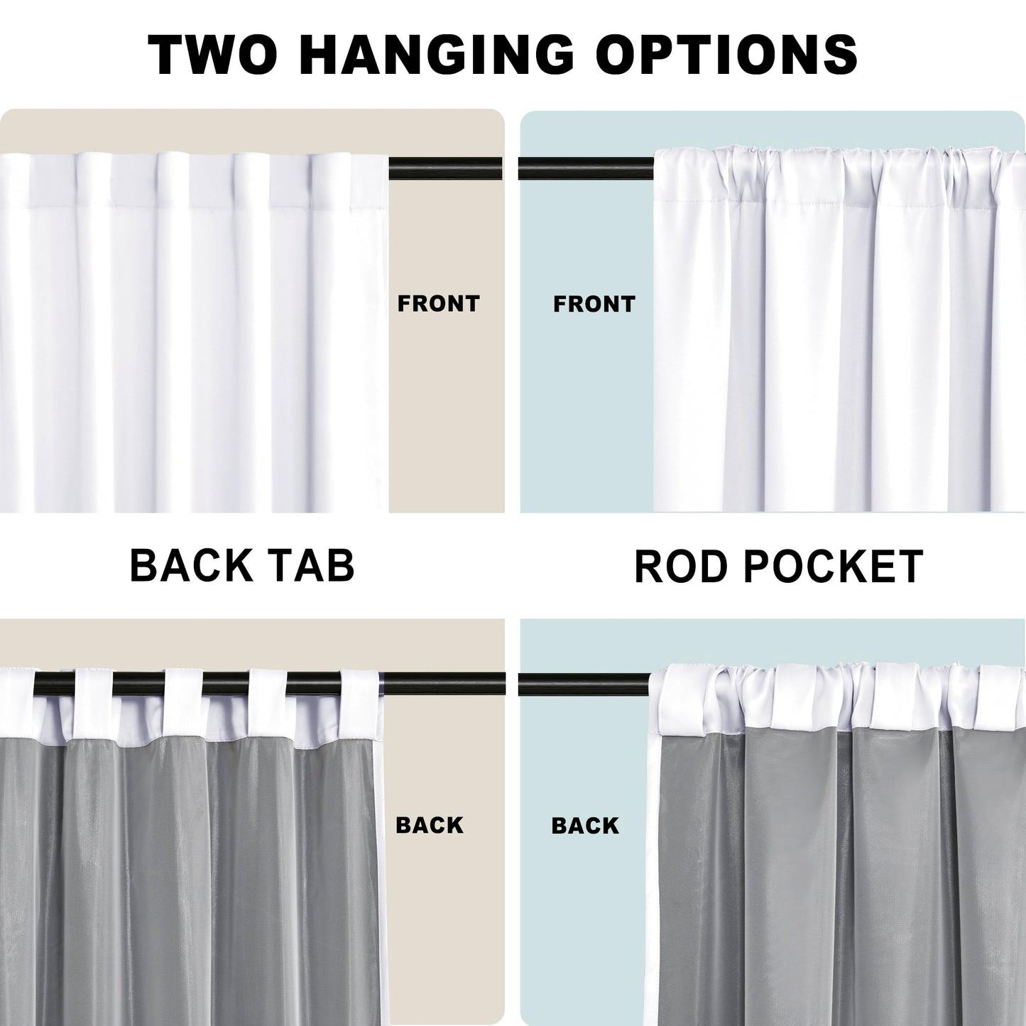 XWZO White Blackout Curtains with Tiebacks - Rod Pocket & Back Tab Heat and Full Light Blocking Window Panels for Bedroom/Nursery, 84 Inches Long Thermal Insulated Draperies, W42 x L84, Set of 2 BST326H