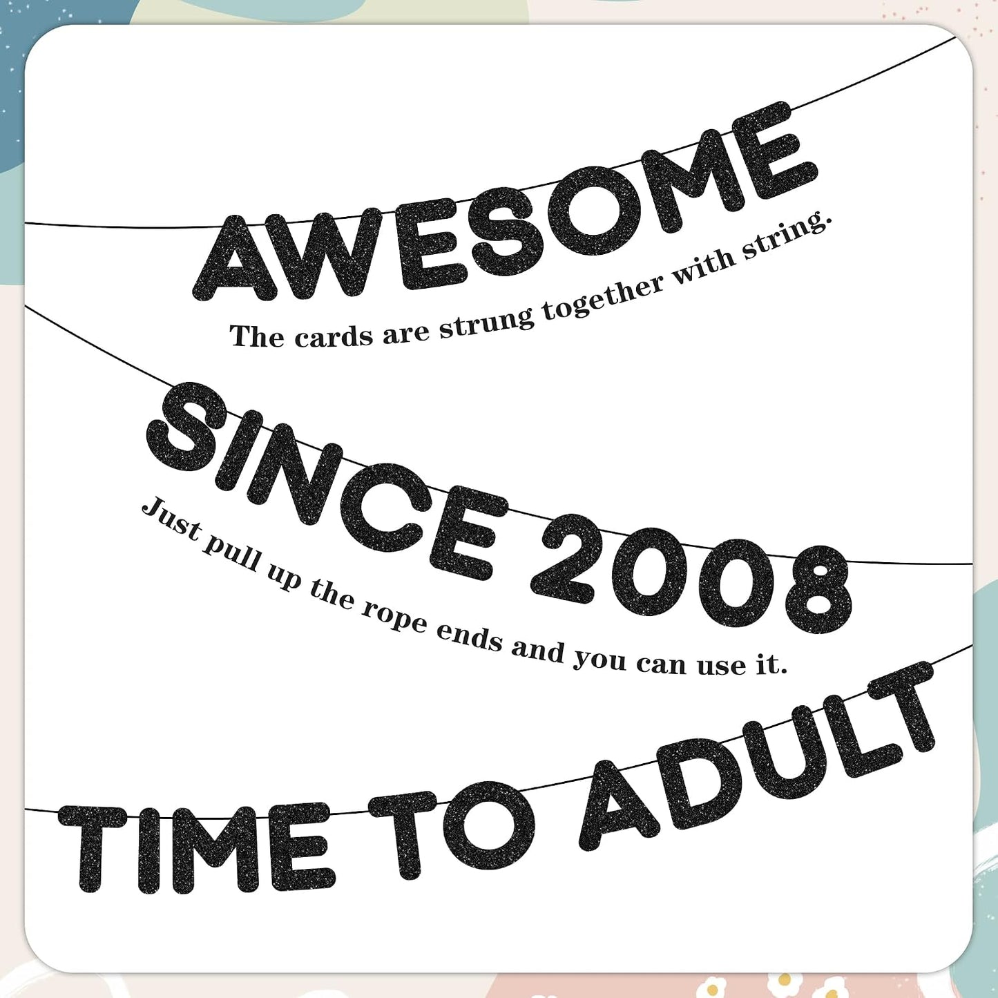 18th Birthday Decorations Banner Boy - 3 Pcs Black Glitter Awesome Since 2008 Time To Adult Banners for Boys and Girls 18 Years Old Teenager Welcome Adulting Birthday Party Supplies BST326L