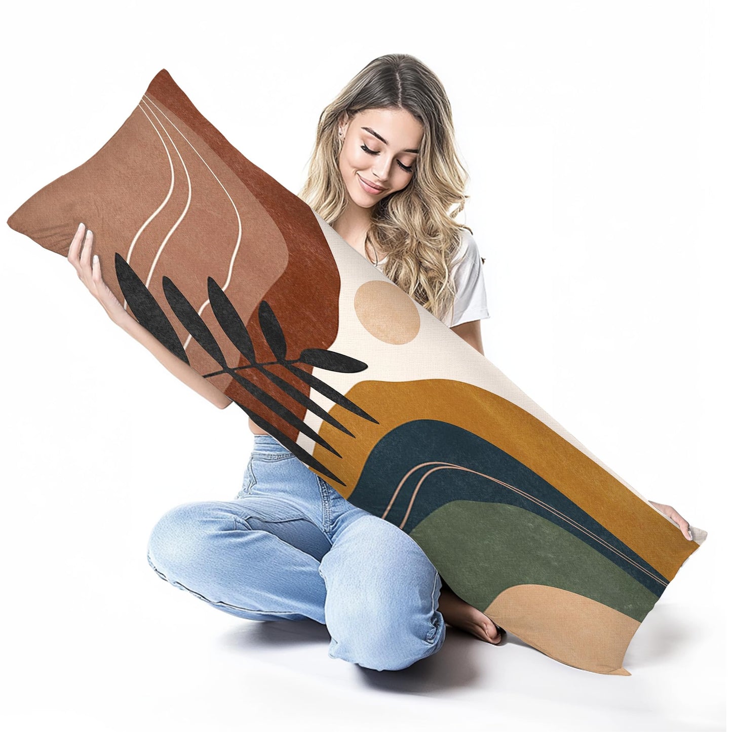 Boho Sun Sunshine 21x54 Body Pillow Cover Case, Modern Neutral Boho Horizontal Sun Sunset Sunrise Decorative Long Hug Pillow Cases for Bed Couch BST220