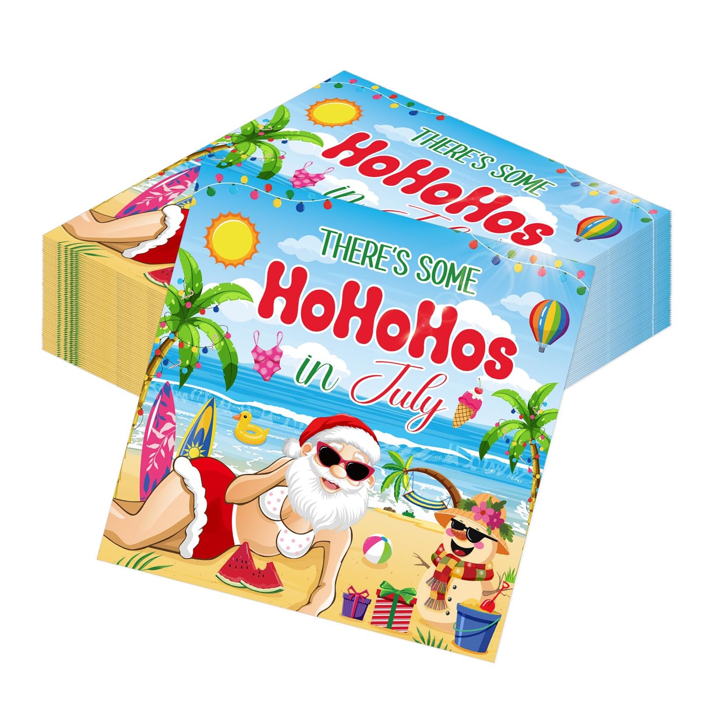 Gameza July Christmas Party Decorations, 50PCS There's Some Hohoho's in July Disposable Paper Napkins Decoration, Summer Xmas Beach Napkins Decor Supplies BST220