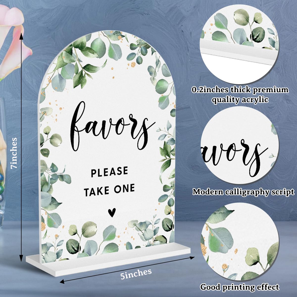 Acrylic Wedding Signs, Bubble Send Off Signs for Marriage Reception, Bridal Shower Decorations, Modern Arched Round Top Acrylic Table Top Sign with Holder for Wedding Party (White Eucalyptus Leaves) BST326L