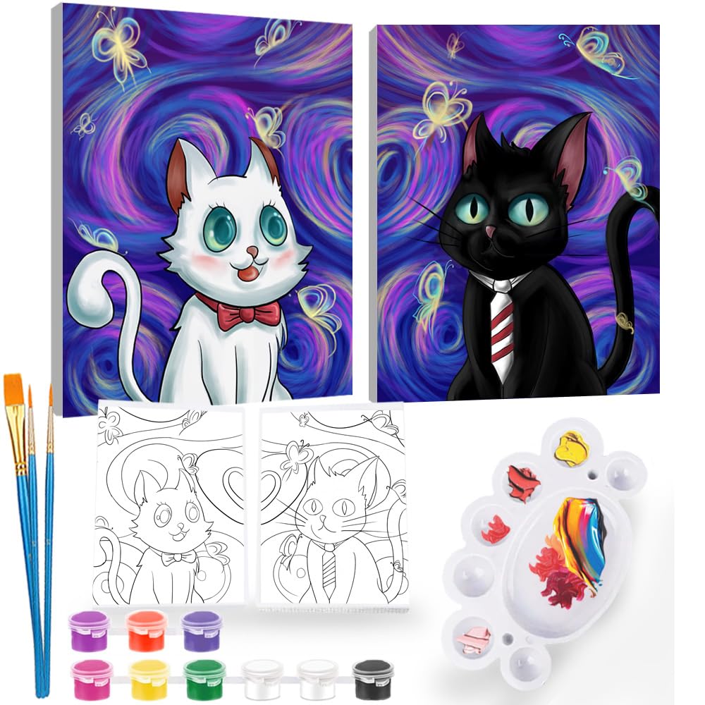 2Pcs Sip and Paint Kit for Adults,Valentines Couple Painting Kit Supplies Canvas, Pre Drawn Canvas to Paint for Date Night for Couples DIY Acrylic Painting Kits Party Favor 8×10 WN420