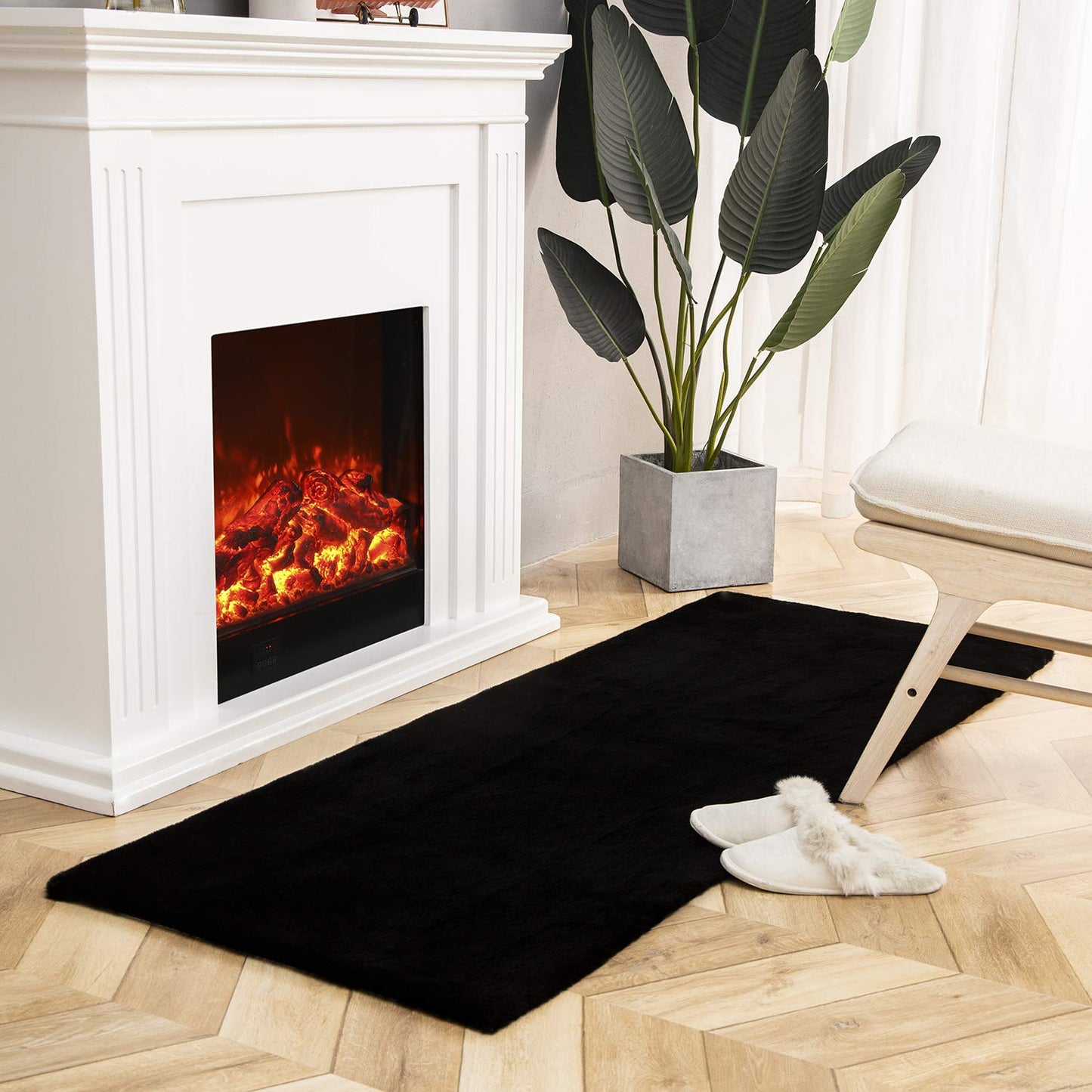 Ashler Faux Fur Rug, Ultra Soft Faux Rabbit Fur, Beige Area Rugs, 3 x 3 Feet Round, Machine Washable Nursery Decor Throw Rugs for Bedroom, Kids Room, Living Room BST326H