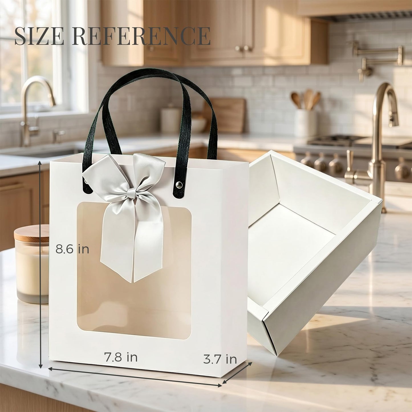 Premium Reusable Gift Bag with Matching Box, Durable Birthday Present Bag, Premium Paper Set for Wedding, Valentine's Party, Friends Celebration (Beige 1pack) BST202