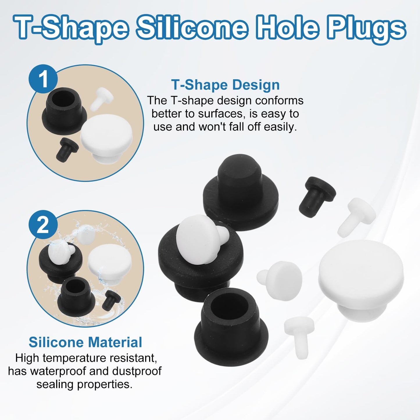 uxcell 15Pcs Silicone Hole Plug, Waterproof Solid T-Shaped Rubber Stoppers Bottle Seal Tube Pipe Plugs End Cap for 5.8mm/0.23" Hole for Bathtub Bottle, 0.31" Plug Height, Black BST326L