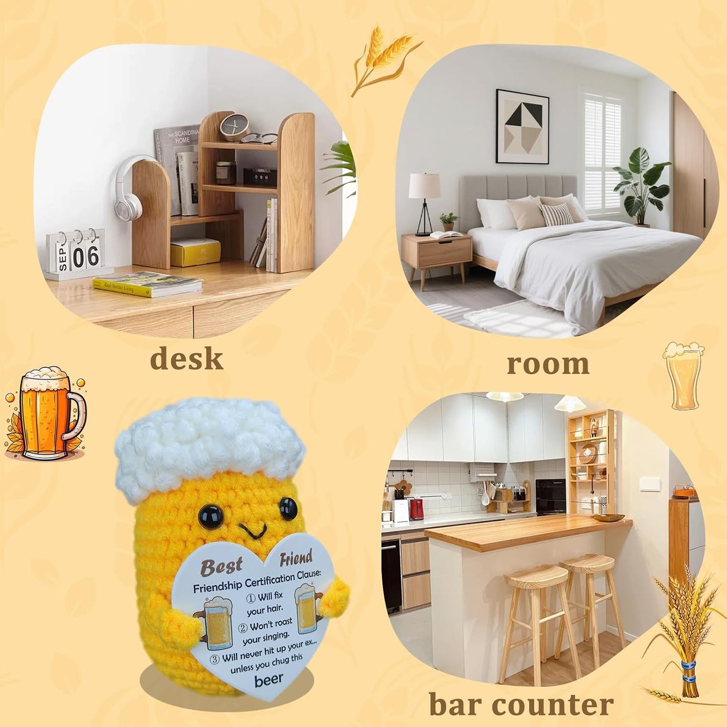 Easter Friendship Crochet Beer Gift Handmade Mini Desktop Decor, Easter Basket Stuffer & Bar/Counter/Wine Cabinet Accent for BFF/Coworker/Teammate/Boss (Men/Boys) BST220