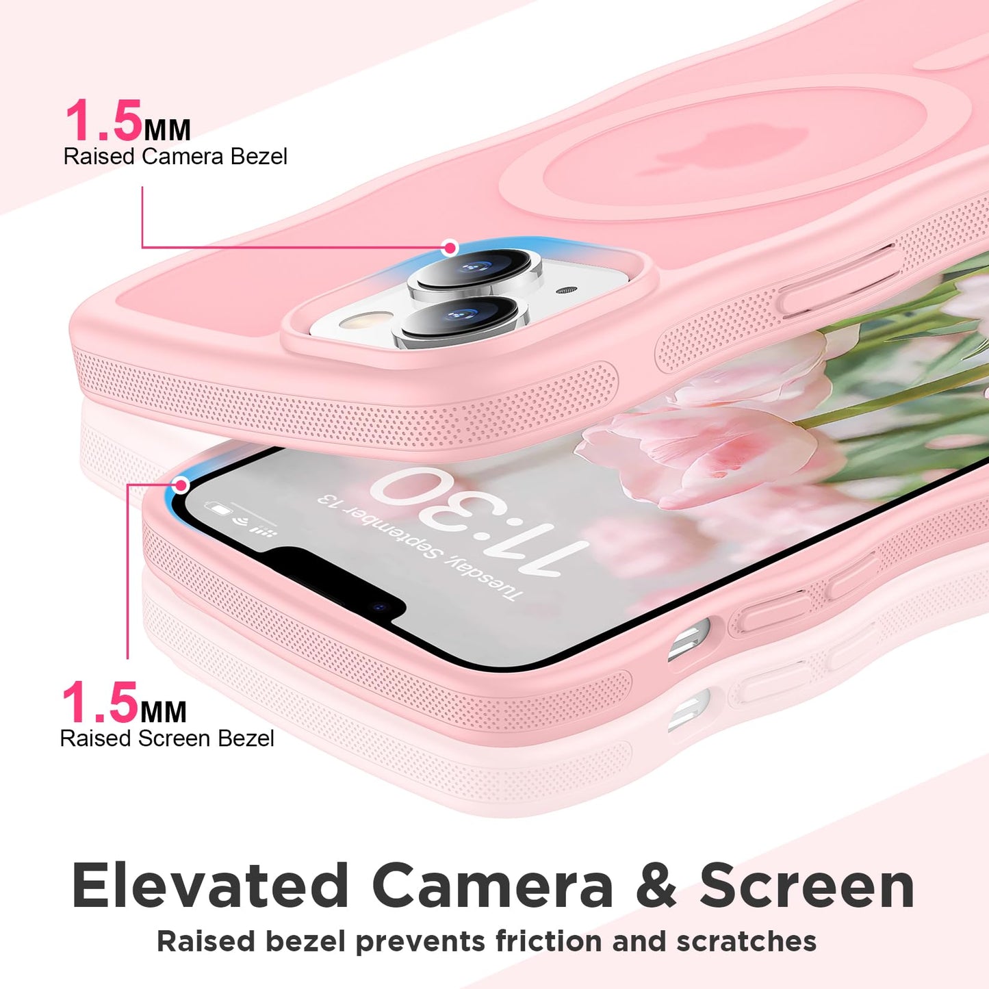 Magnetic for iPhone 13 Pro Case, Compatible with MagSafe Cute Wave Non-Slip Translucent Matte Easier Grip Shockproof Phone Case for iPhone 13 Pro, Black WN420