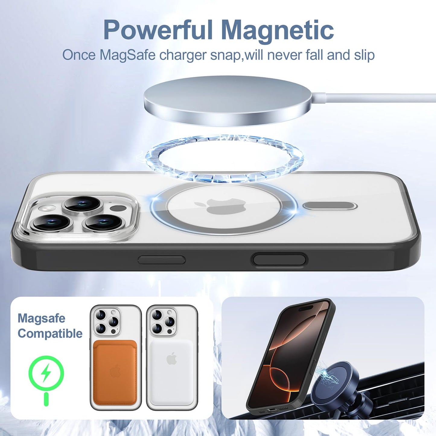 PULOKA for iPhone Case Compatible with Magsafe, Color Bumper & Clear TPU Back Hybrid Shockproof Cover (White, iPhone 16 Pro Max) WN420