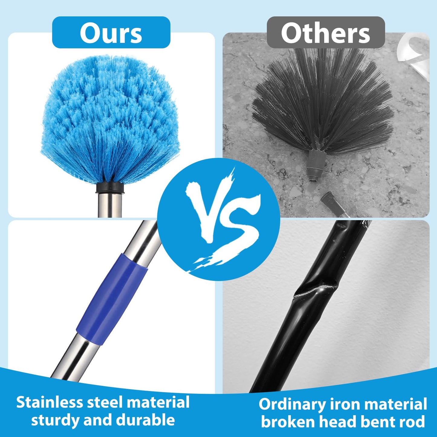 Cobweb Duster with Extension Pole,4-6FT Stainless Steel Spider Web Brush with Pole N3233