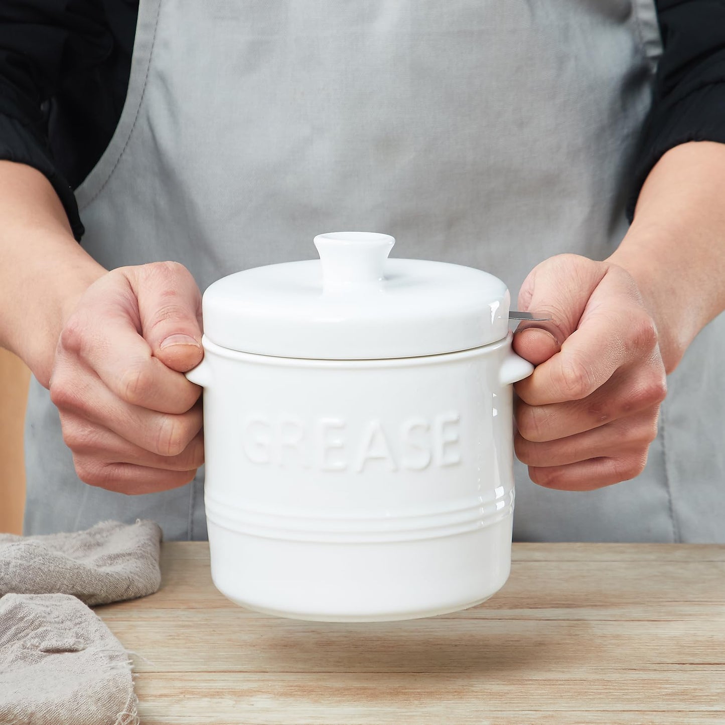 ONEMORE Ceramic Bacon Grease Container with Strainer N25