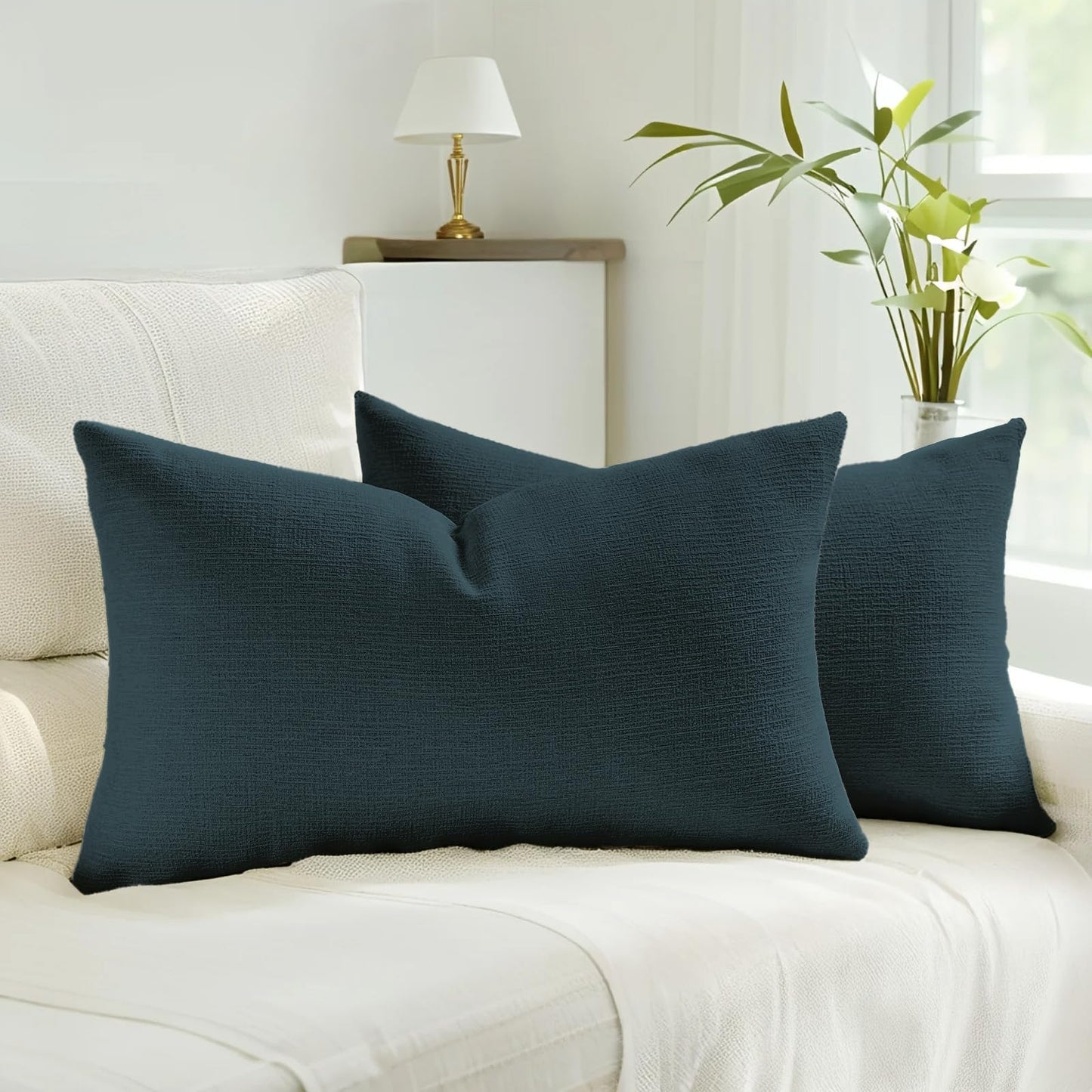 HAUSSY Pack of 2 Faux Linen Pillow Covers 26x26 Inch, Decorative Throw Pillows Soft Boho Neutral Cushion Covers Home Decor Modern Pillowcase for Couch Living Room Sofa Bed, Natural Linen (Covers Only) BST220