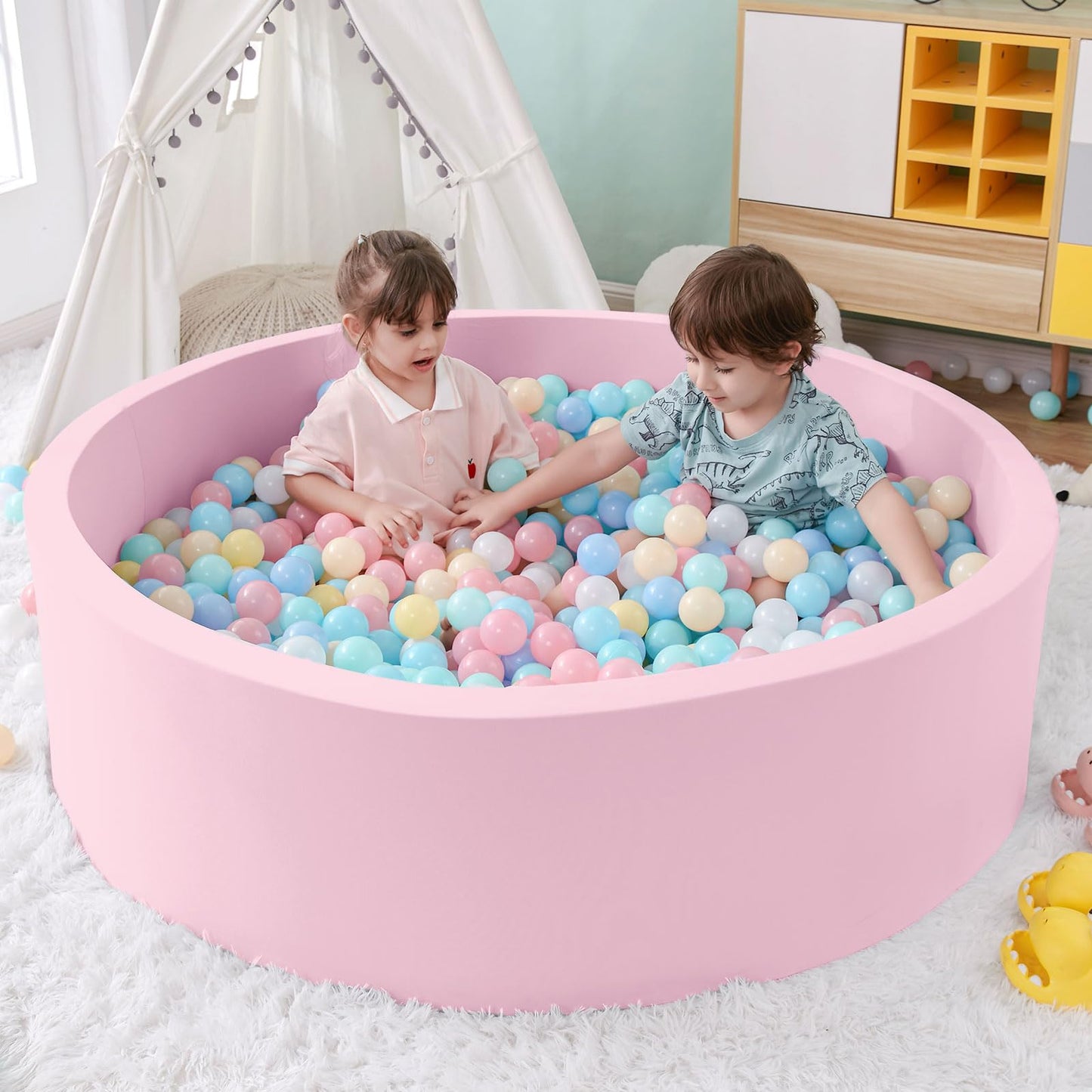 SHJADE Foam Ball Pit, 35.4"x 11.8" Ball Pits for Toddlers-Pink | Soft Memory Sponge Round Playpen Ball Pool for Kids, Ideal Gift for Babies, Indoor and Outdoor Game, Balls not Included DD1210