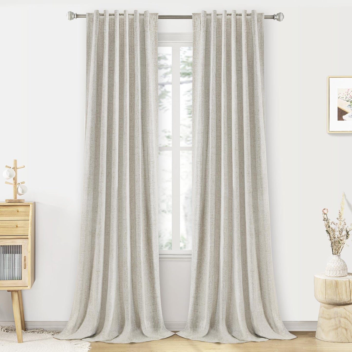 PANGSINNE Short Curtains for Windows Bathroom, 100% Blackout Linen Boho Back Tab Pleated Cafe Curtains for Kitchen Bedroom, 54 Inch Length 2 Panels Set, Dusty Blue BST326H