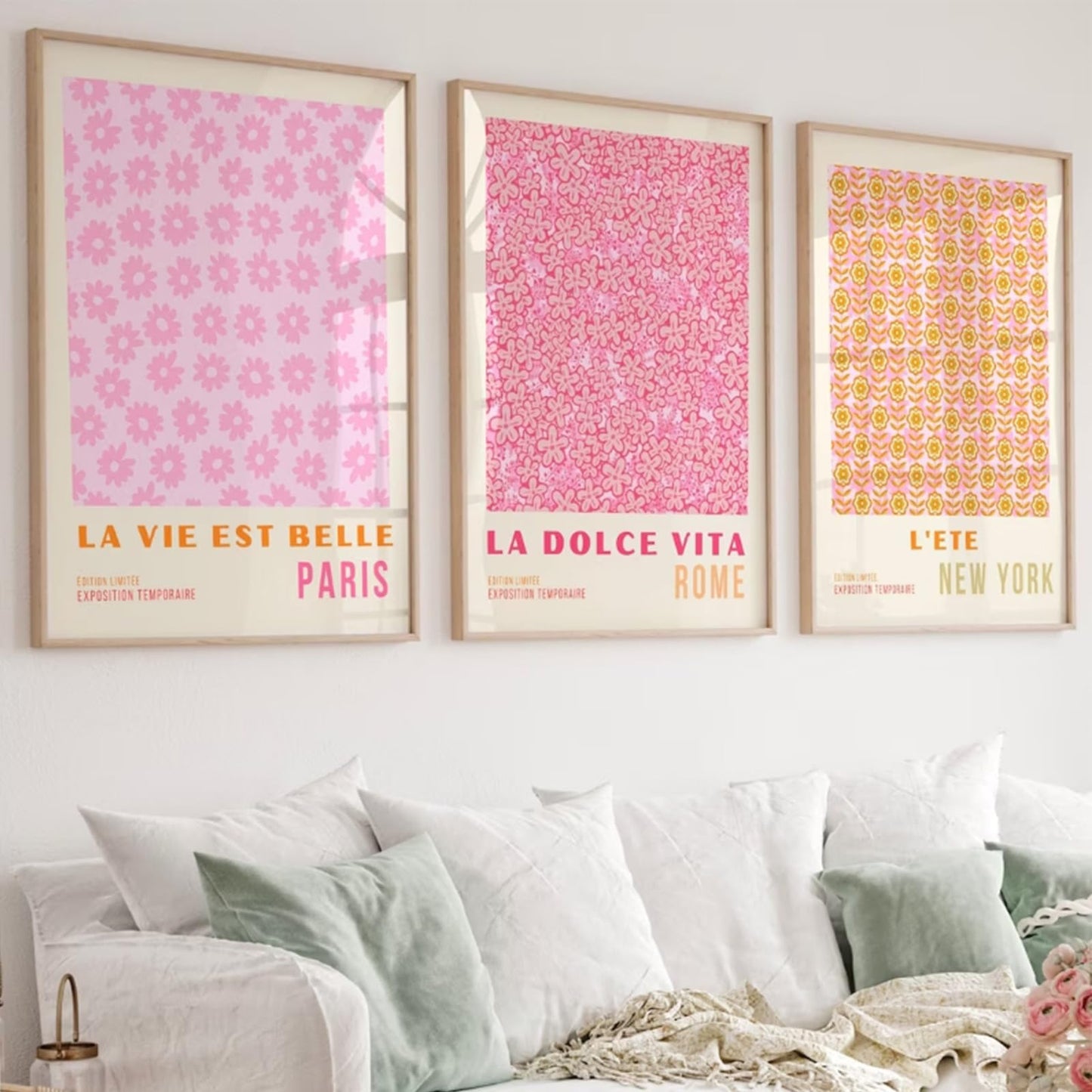 Matisse Abstract Wall Art Decor Pink Flower Canvas Pictures Picasso Aesthetic Wall Art Henri Matisse Prints Poster Abstract Flower Painting Market Artwork for Bedroom 12x16 Inch Unframed Set of 3 BST202
