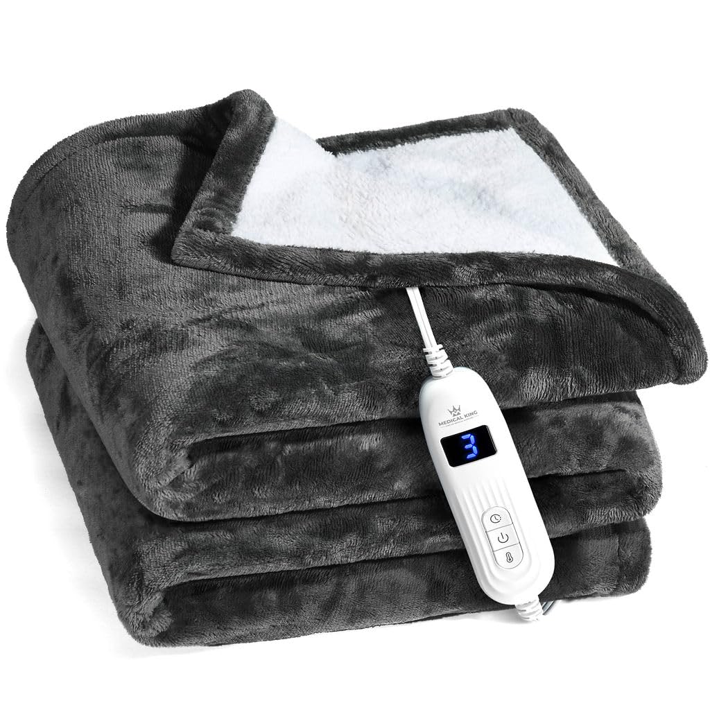 Medical king Heated Blanket, Machine Washable Extremely Soft & Comfortable Electric Blanket Throw Fast Heating with Hand Controller 10 Heating Settings & auto Shut-Off (Blue, 50 x 60) BST220