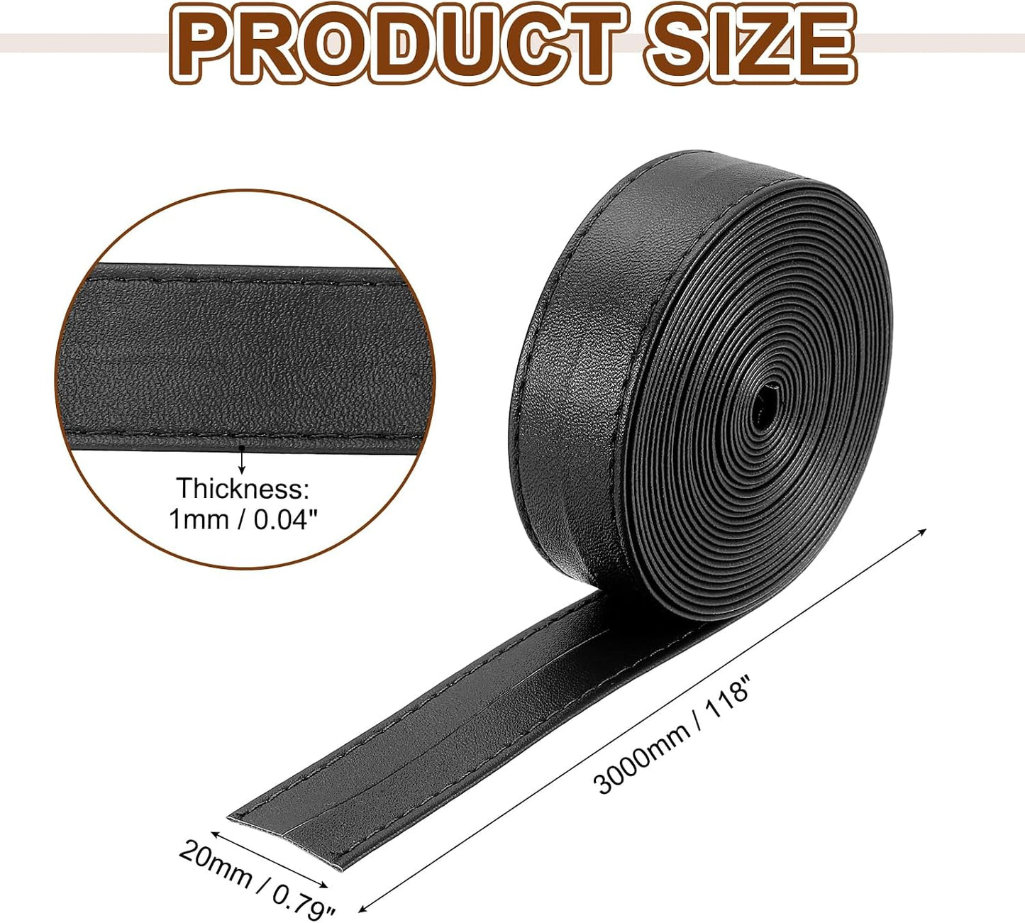 uxcell 118 Inches Double Sided PU Leather Strap, 0.79 Inches Wide Flat Leather Strips Cord String for Clothing Bag DIY Craft Making (Black) BST326L