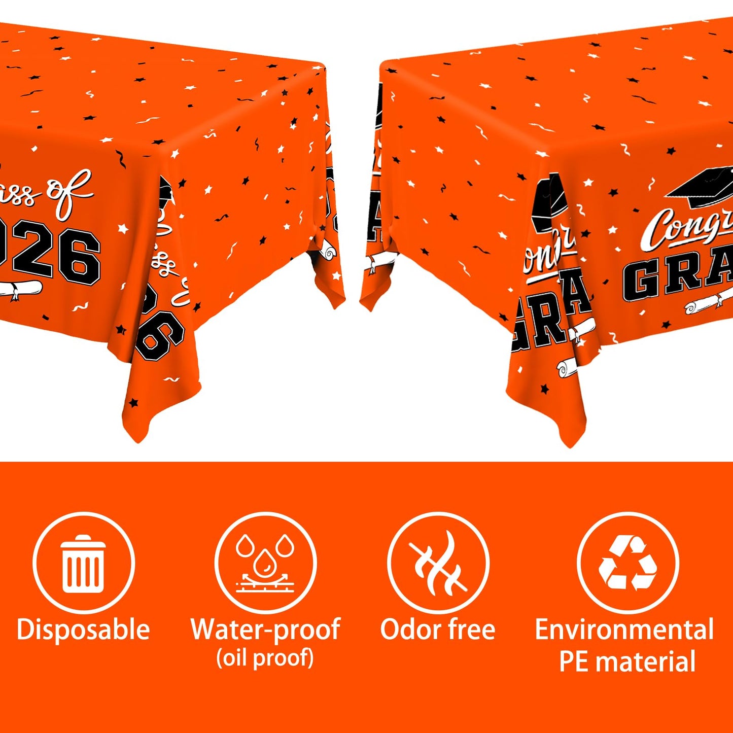 Gatherfun 2026 Graduation Decorations : 2-Pack Congrats Grad Disposable Tablecovers - Class of 2026 Red Themed Table Cloths, for Graduation Party Supplies & Graduation Backdrop, 54" X 108" BST326L