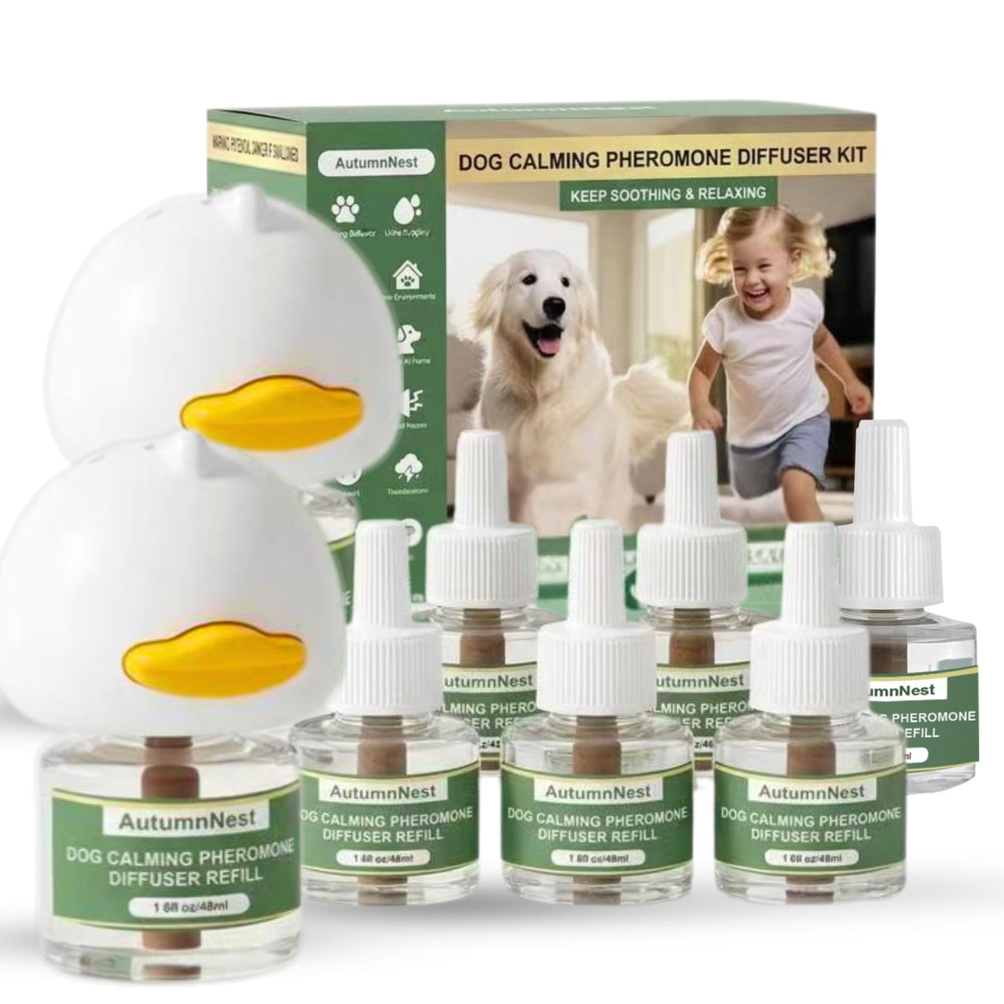 8-in-1 Dog Calming Pheromone Diffuser Kit – Pet Stress Support (2 Plug-Ins & 6x48ml Refills), Calming Diffuser for Dog During Thunderstorms, Travel, Separation, Fireworks & Vet Visits, 180-Day Supply WN420