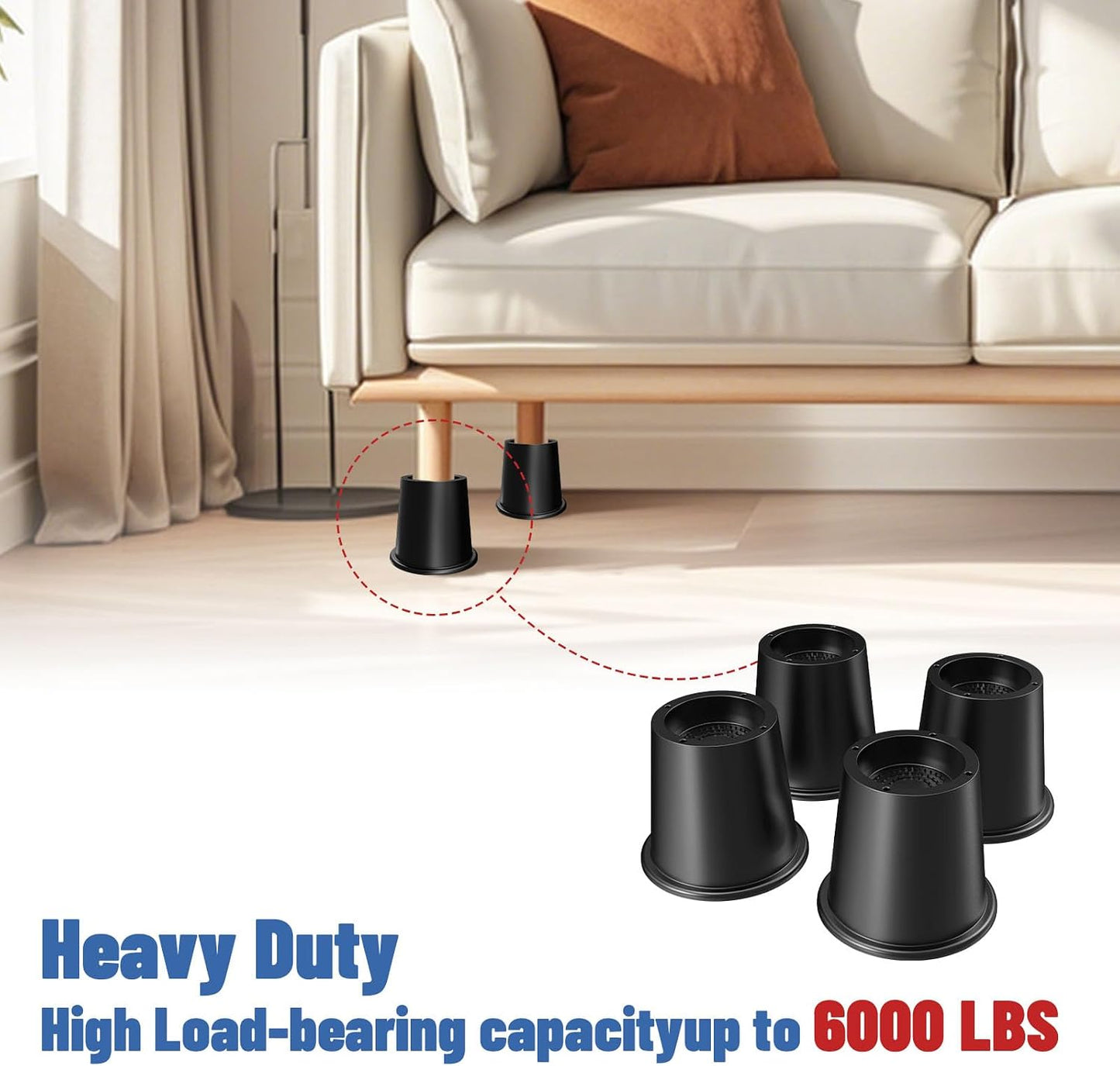 MYMULIKE Bed Risers 4 Inch Heavy Duty, Set of 4 Furniture Risers, Round Furniture Risers for Bed Desk Table Sofa Couch BST202